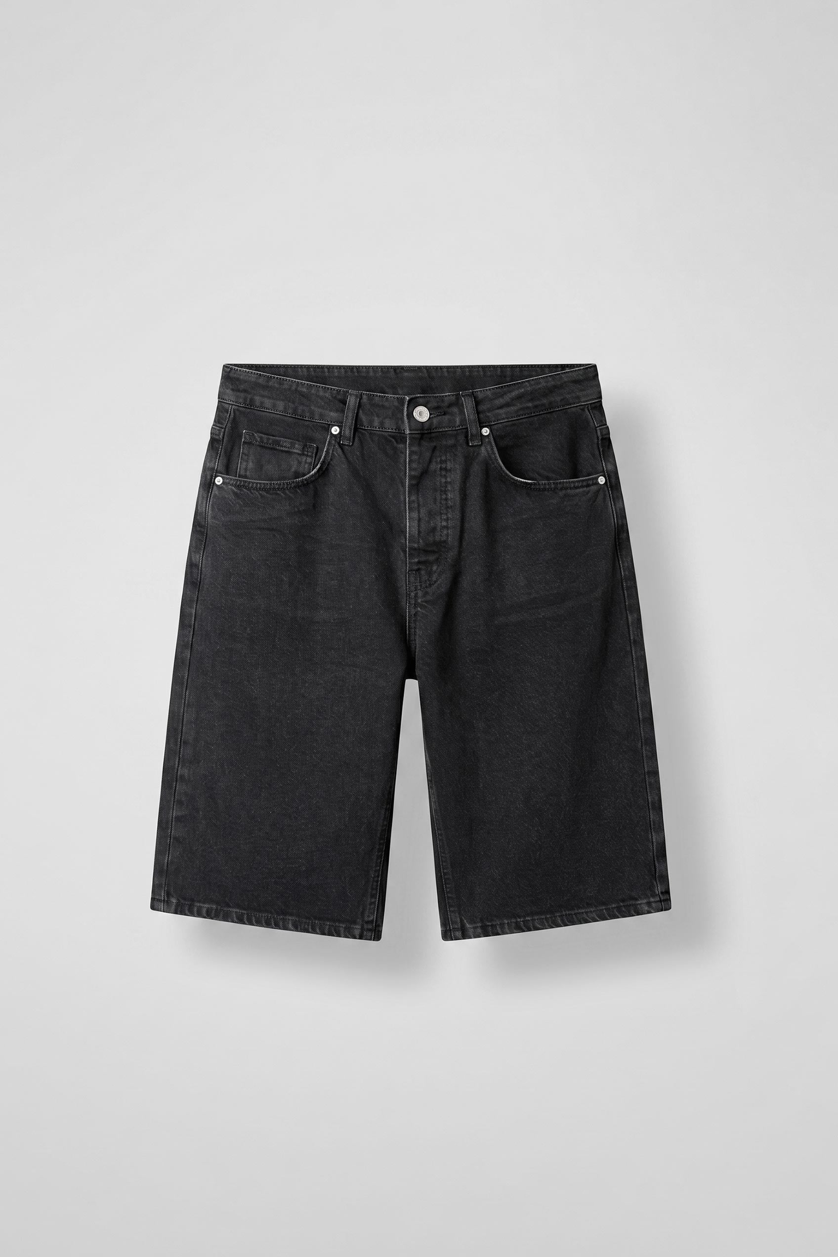 Erkek Eskitme Yıkamalı Baggy Jean Şort Siyah