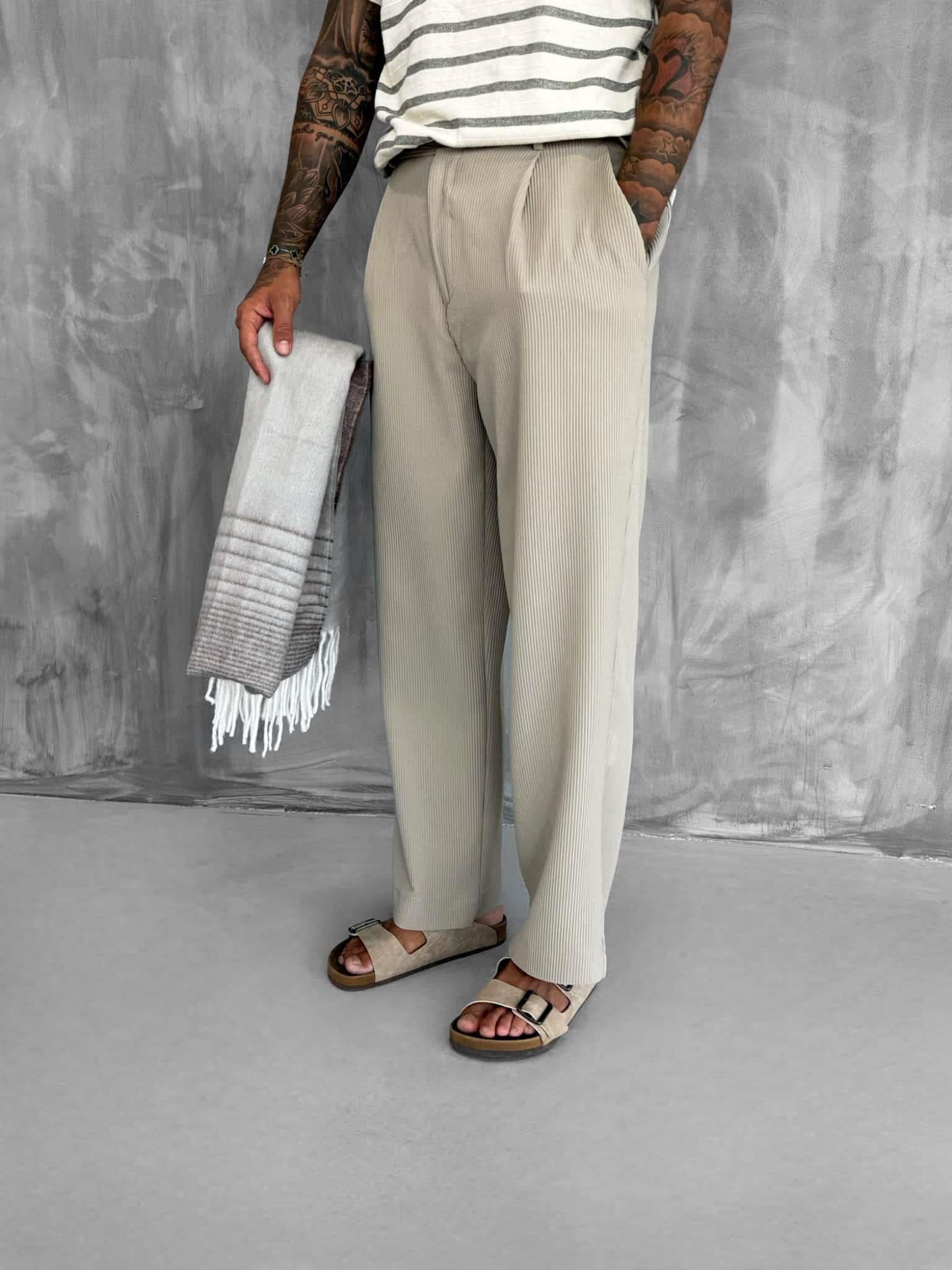 Erkek Fitilli Baggy Pantolon Bej