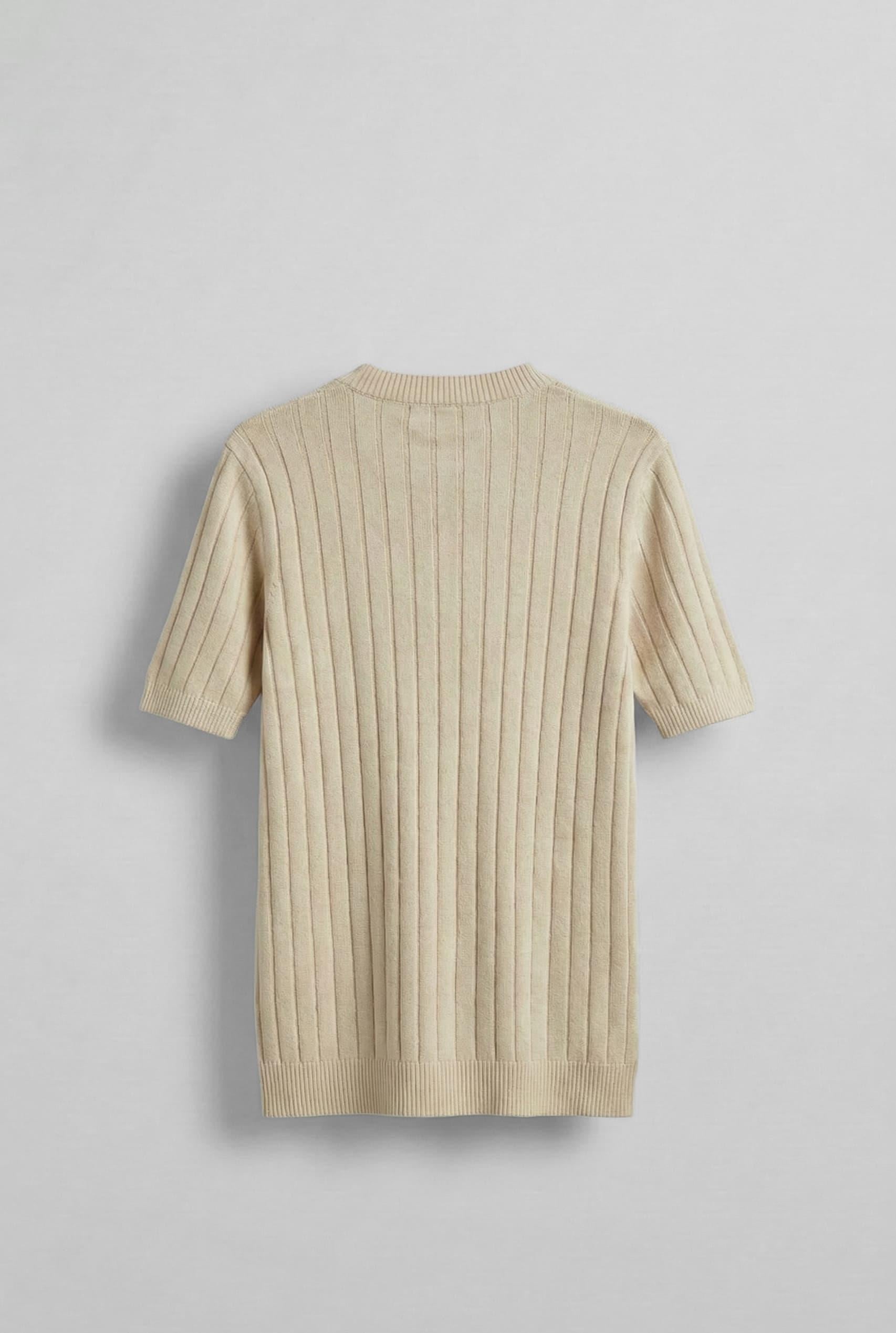 Erkek Fitilli Kısa Kol Triko T-Shirt Koyu Bej