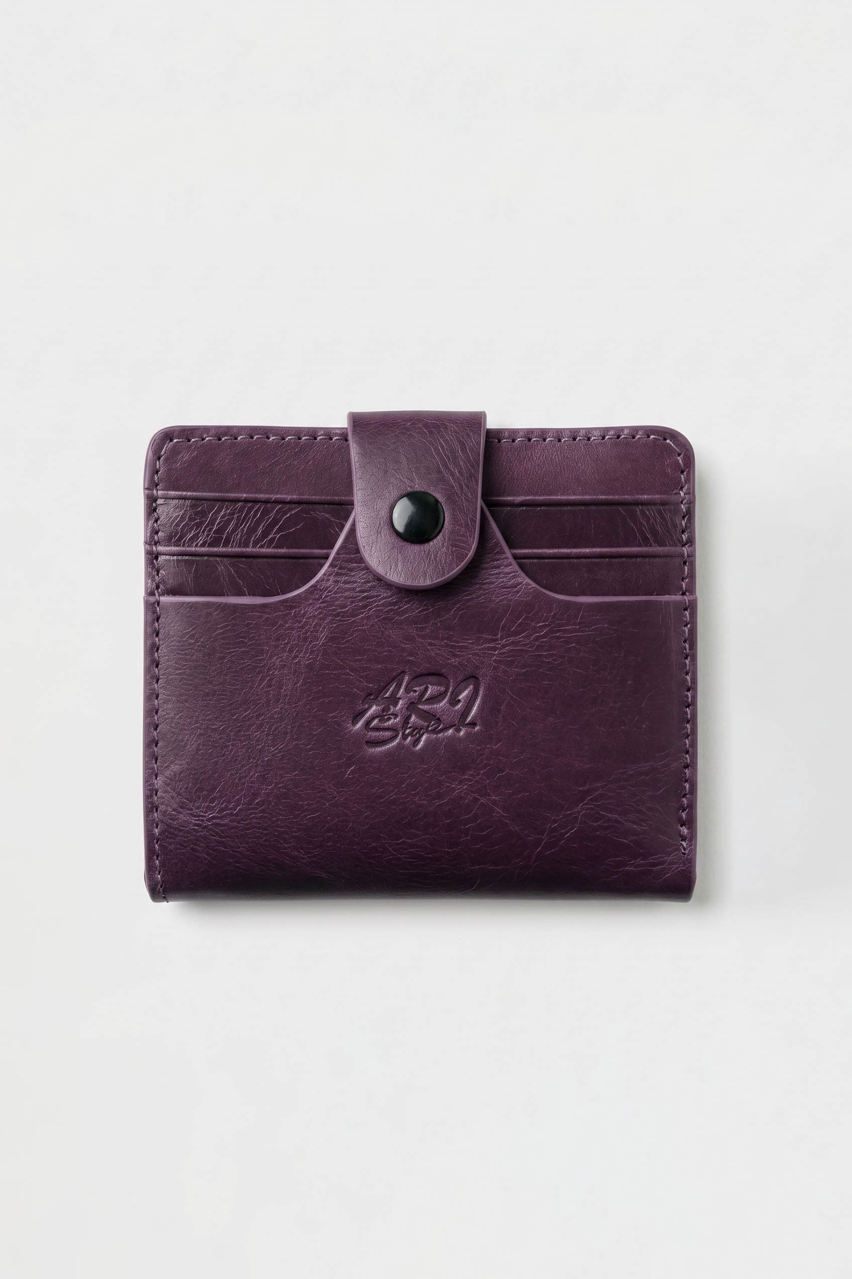 Erkek Hakiki Deri Trifold Çıtçıtlı Klasik Cüzdan Mürdüm