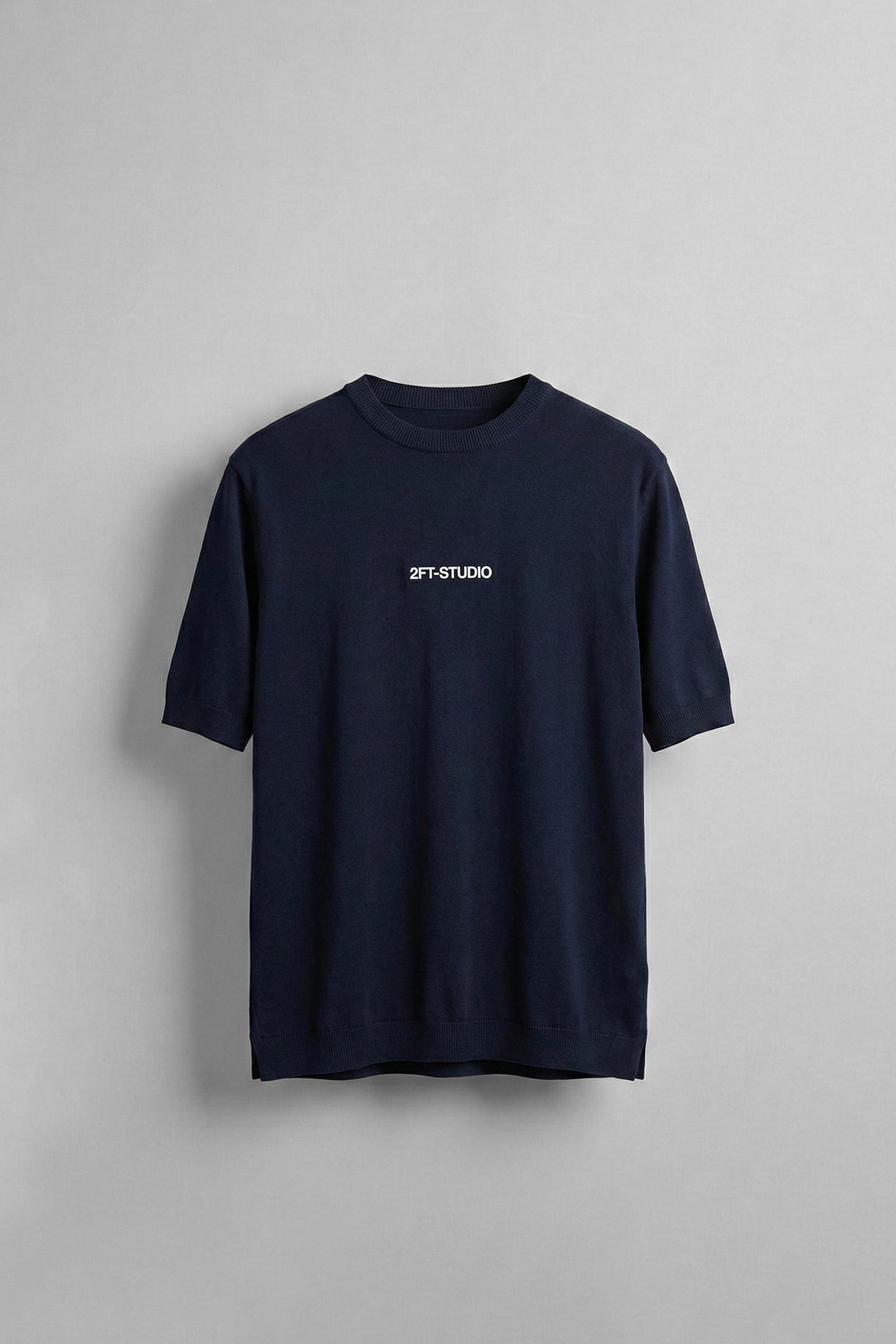 Erkek Kabartma Baskılı Esnek Regular Fit Triko T-Shirt Lacivert