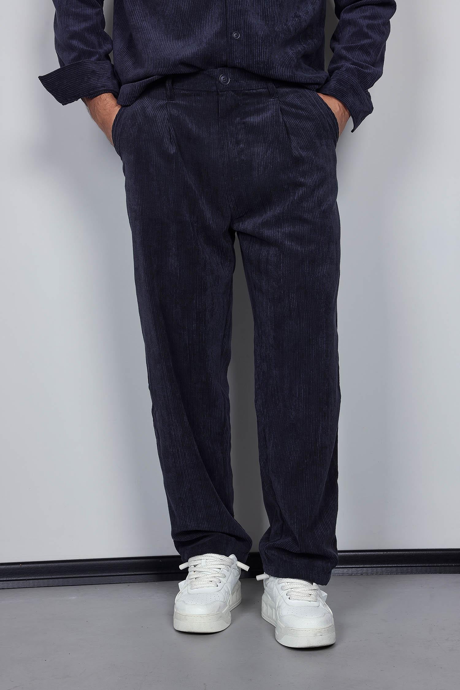Erkek Kadife Dokulu Baggy Fit Pantolon Lacivert