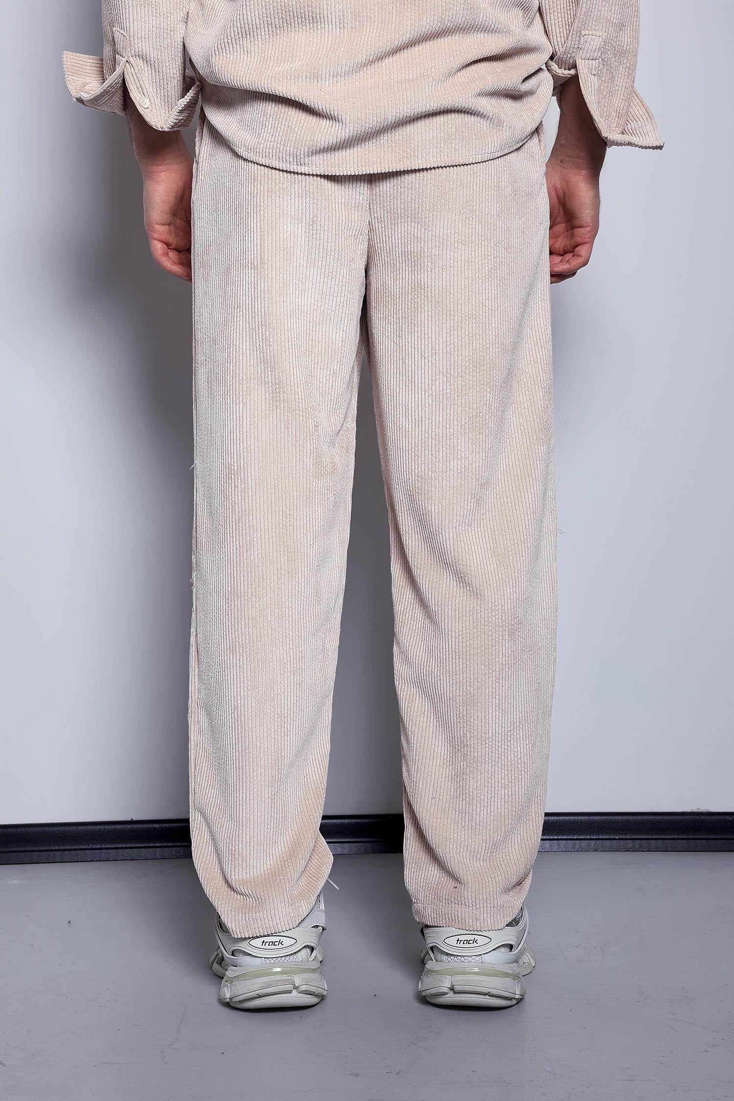 Erkek Kadife Dokulu Baggy Fit Pantolon Taş Rengi