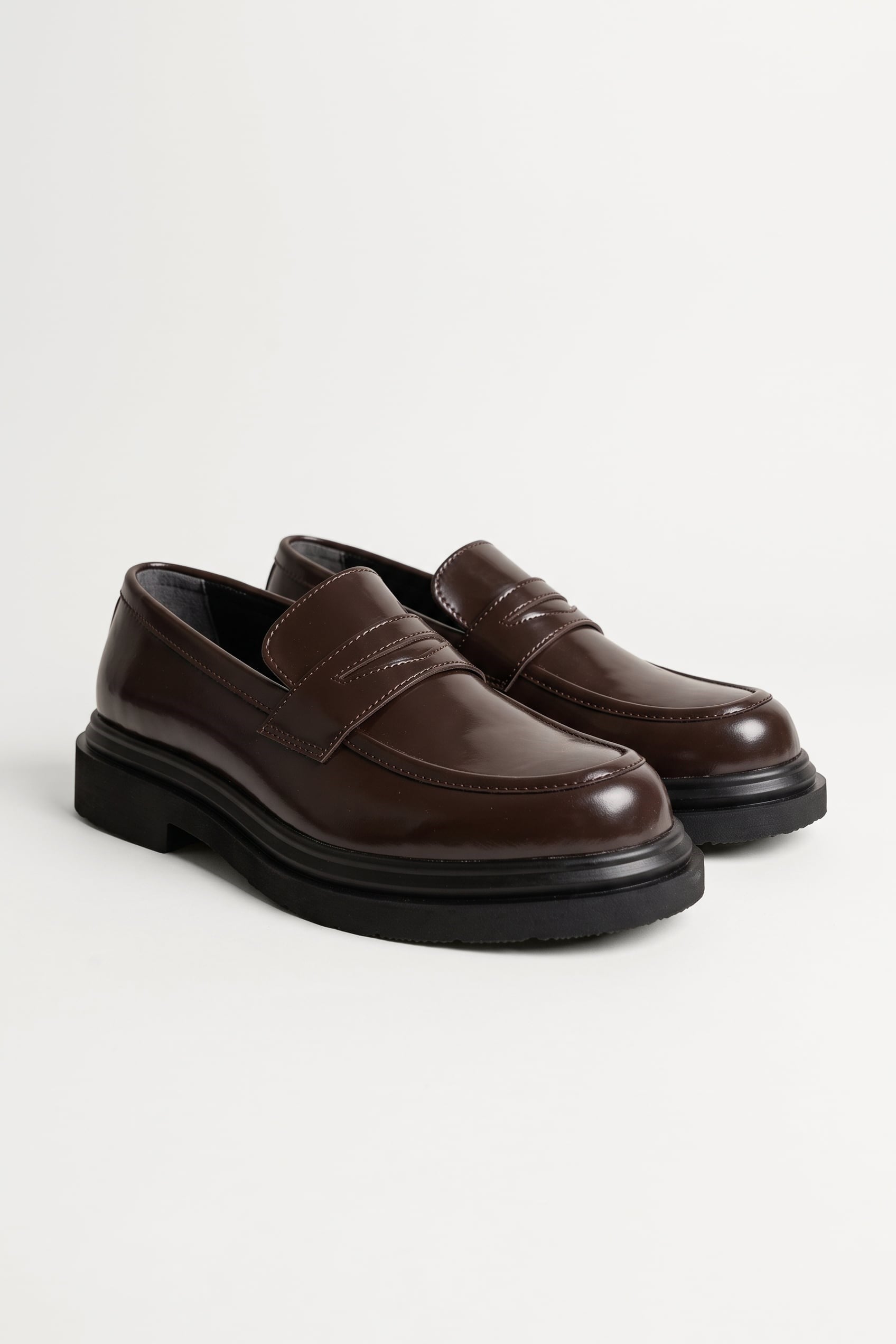 Erkek Kalın Taban Penny Loafer Ayakkabı Kahverengi