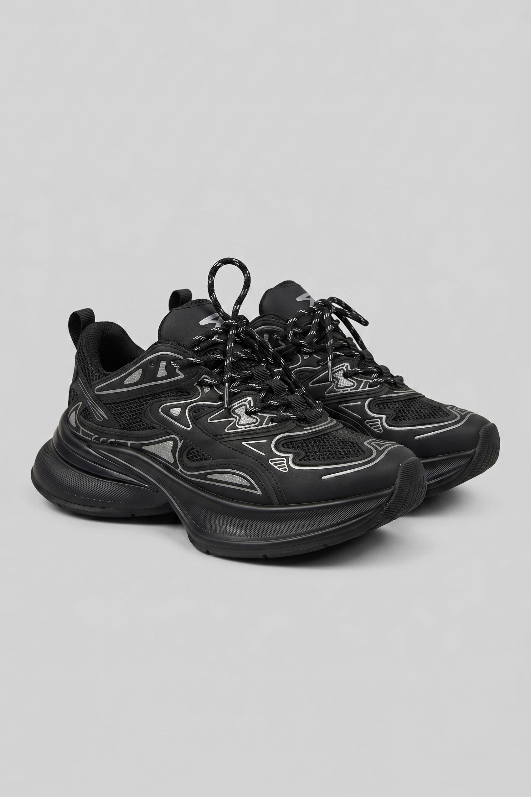 Erkek Kalın Tabanlı Günlük Track Sneaker Siyah