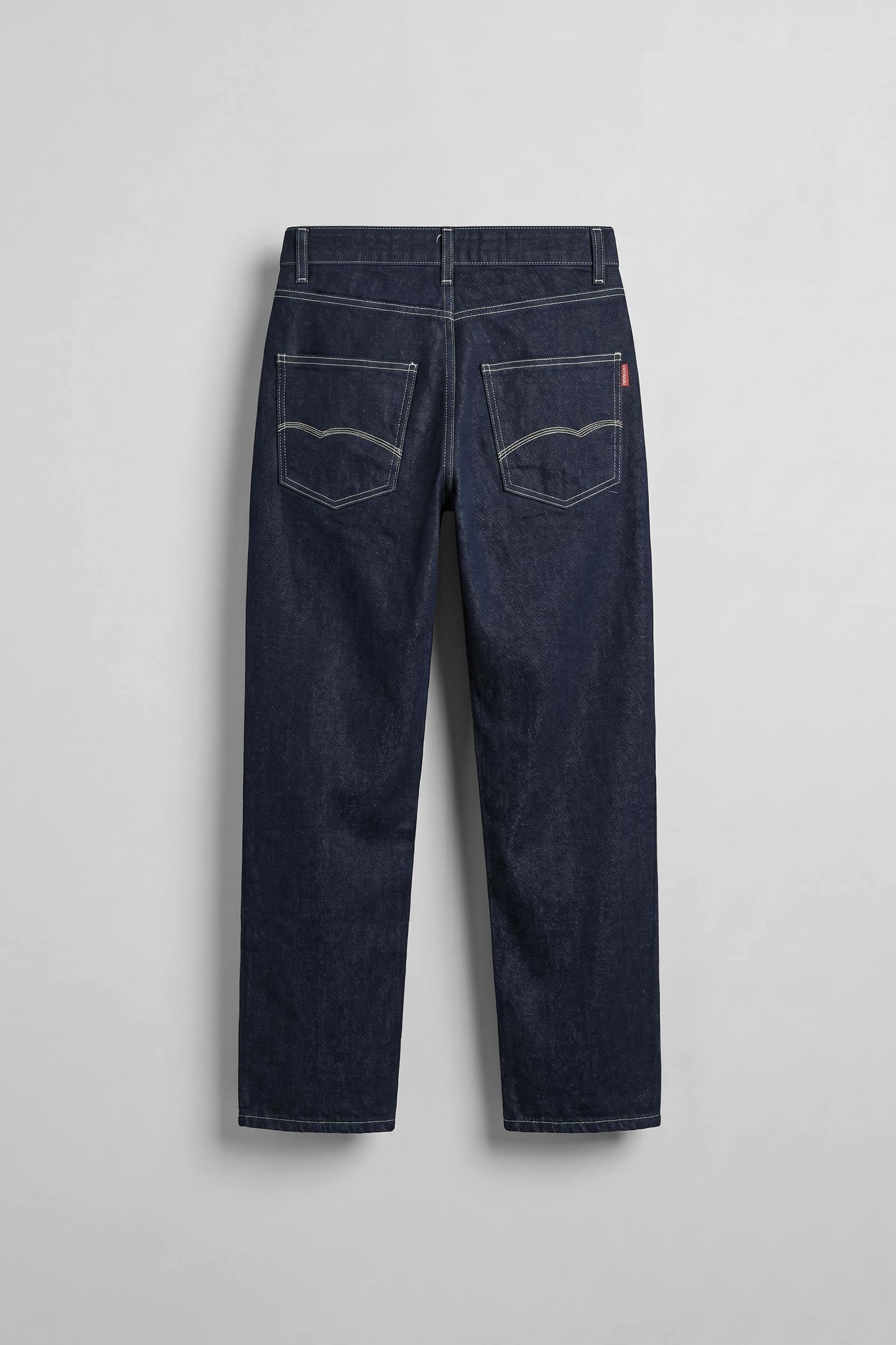 Erkek Kontrast Dikişli Baggy Fit Jean Pantolon Lacivert