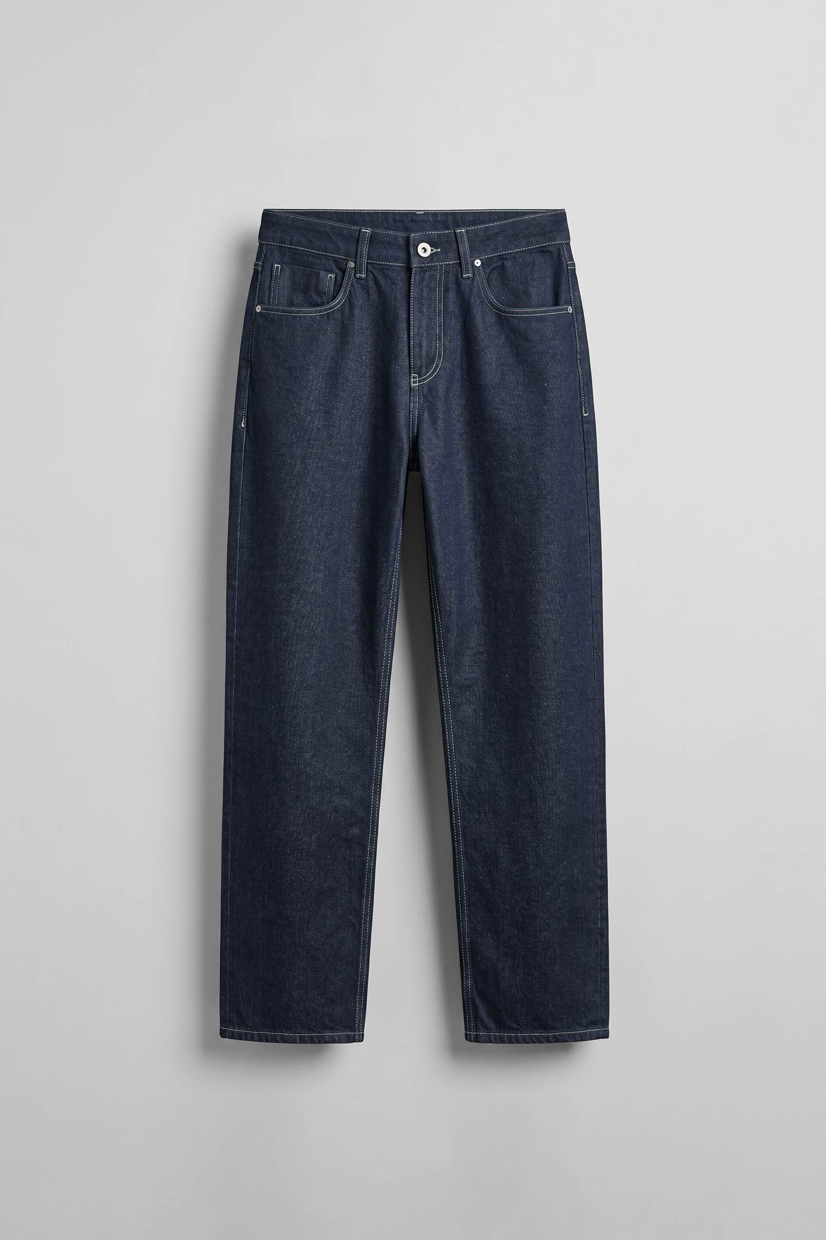 Erkek Kontrast Dikişli Baggy Fit Jean Pantolon Lacivert