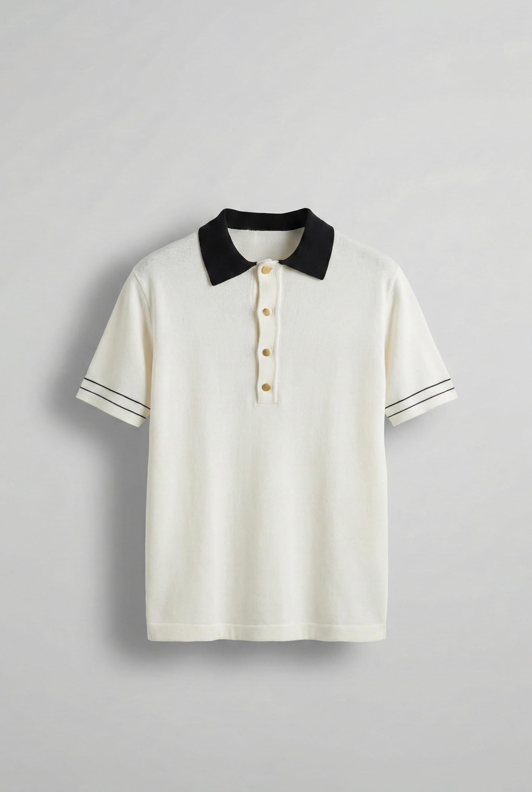 Erkek Kontrast Polo Yaka Premium Regular Fit T-Shirt Beyaz