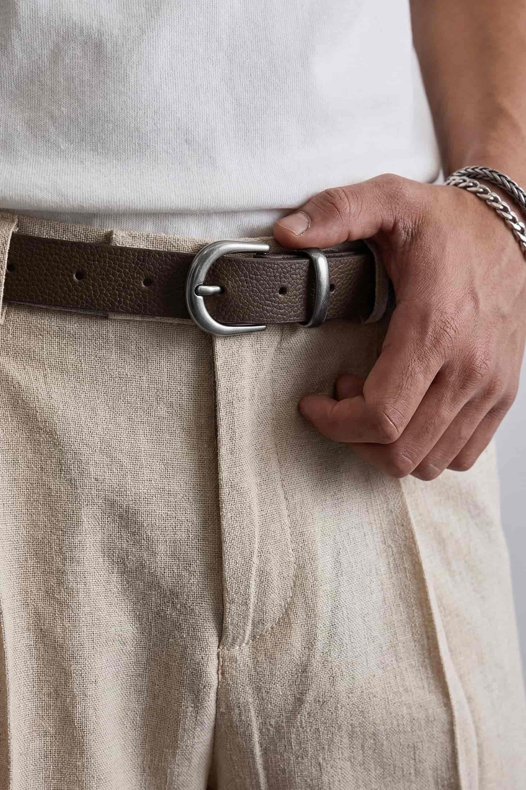 Erkek Metal Tokalı İnce Kemer Kahverengi