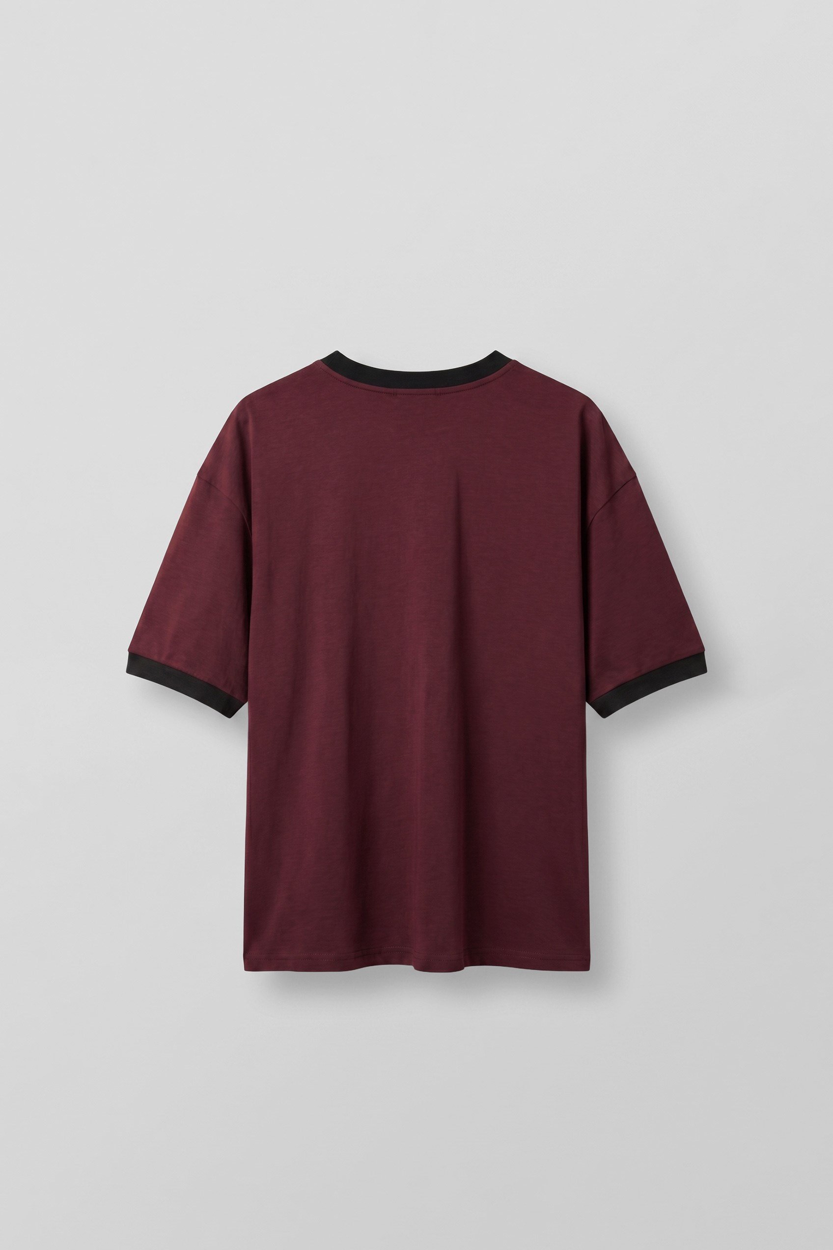 Erkek Nakış Detaylı Kontrast Bisiklet Yaka Boxy Fit T-Shirt Bordo