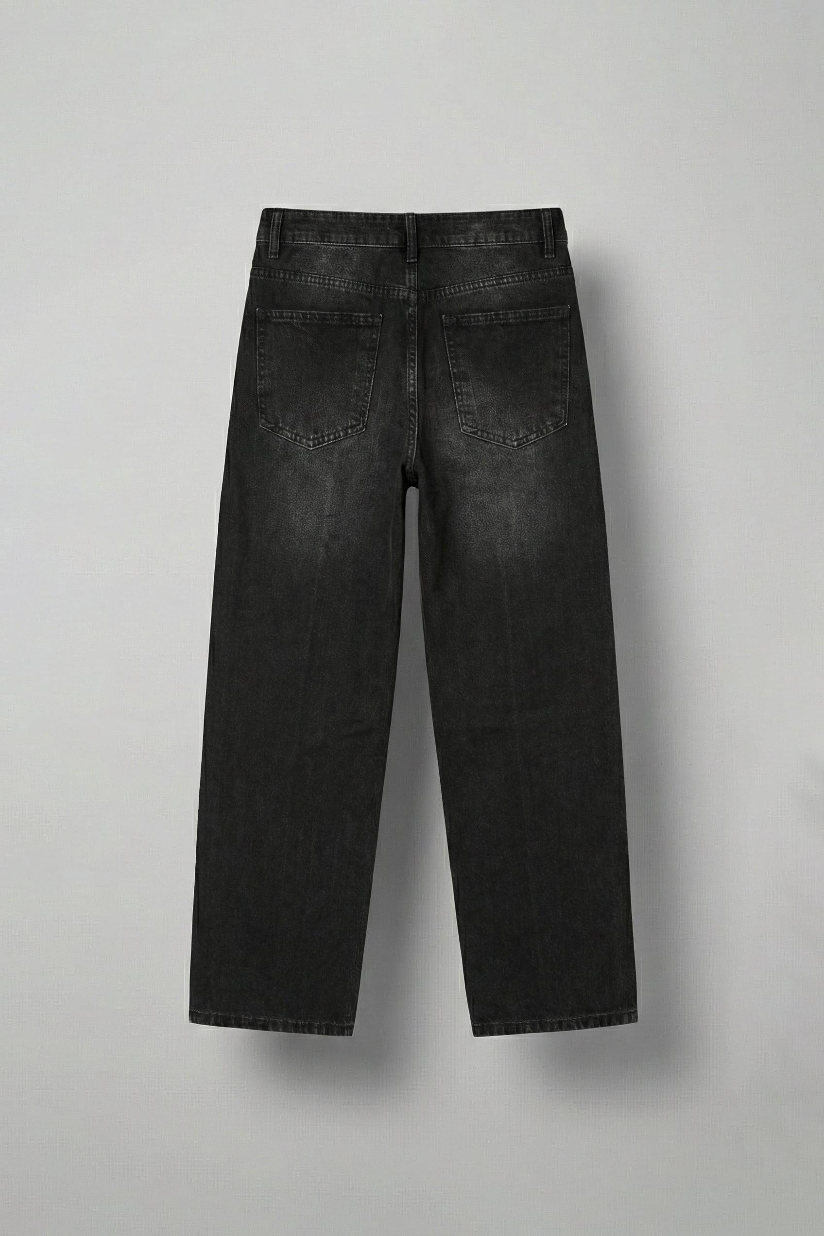 Erkek Ön Dikiş Detaylı Vintage Baggy Jean Siyah