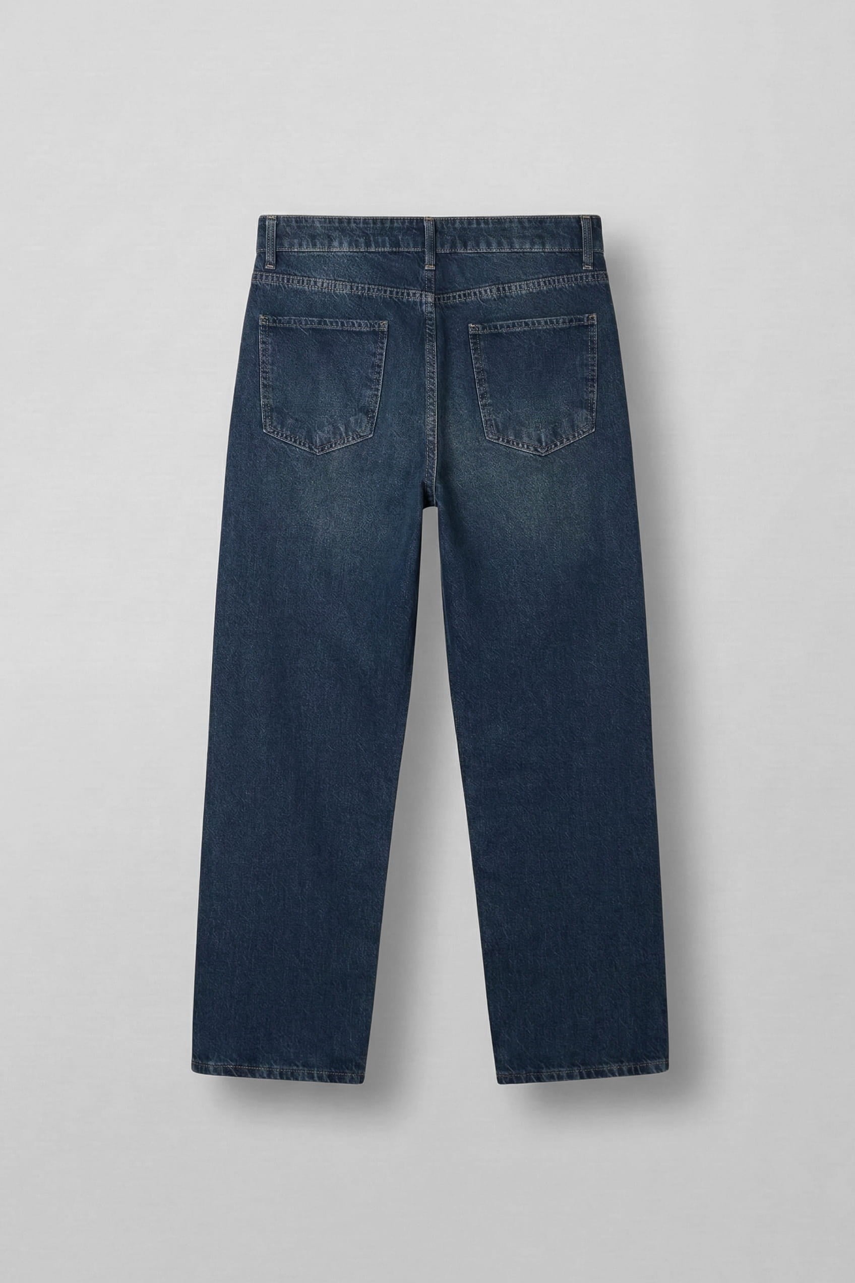Erkek Ön Dikiş Detaylı Yıkamalı Baggy Jean Koyu Mavi