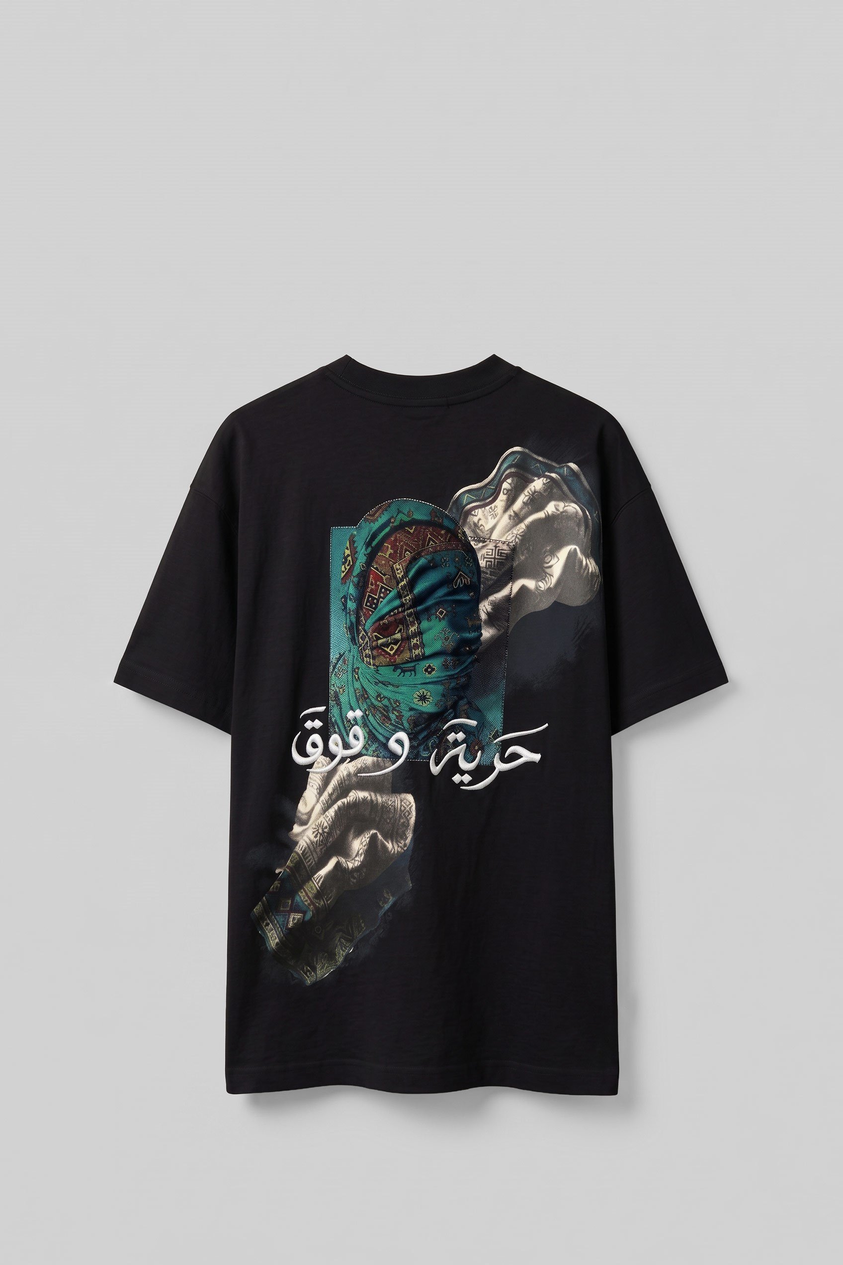 Erkek Otantik Desenli 3D Sırt Baskılı T-Shirt Siyah