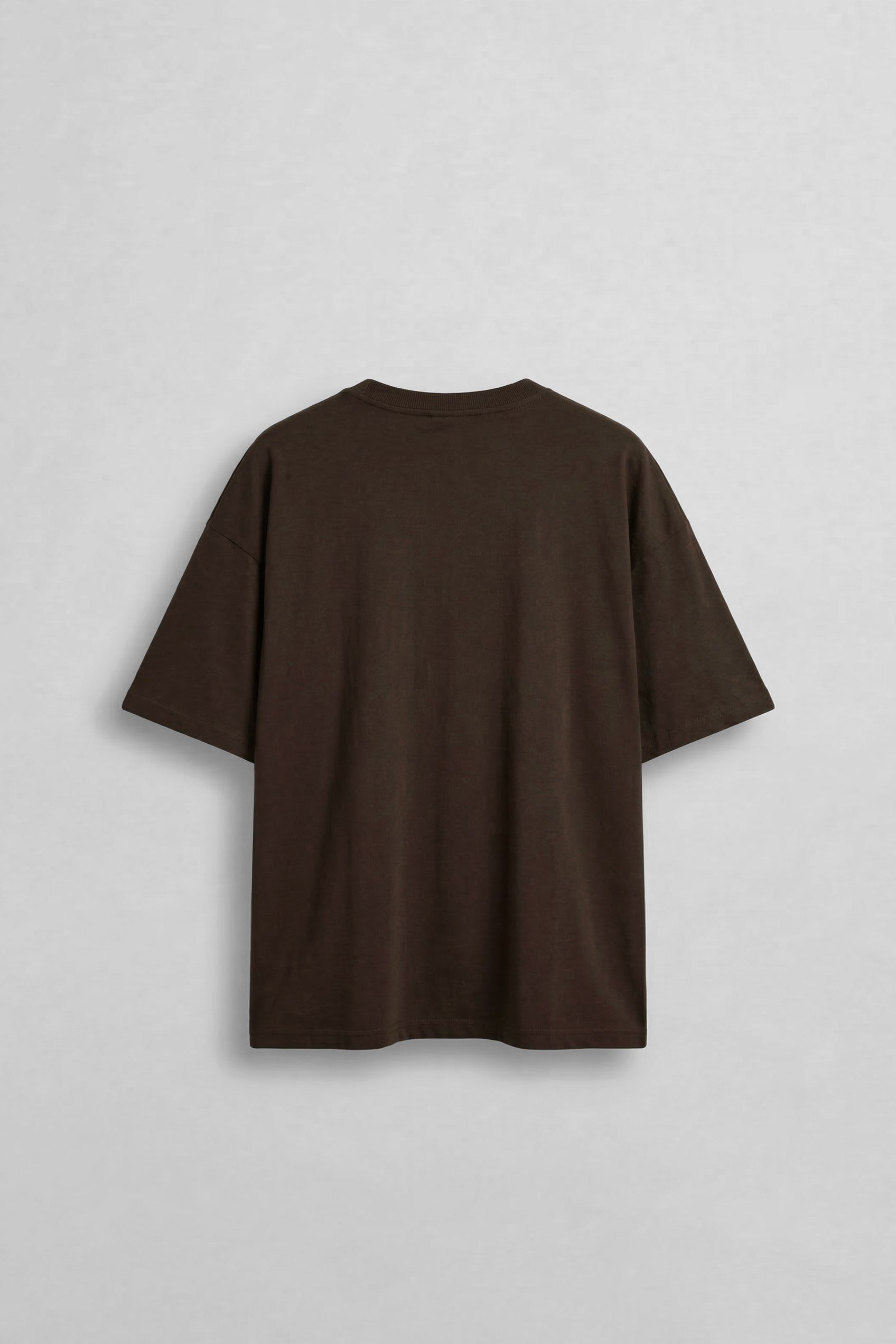 Erkek Boxy Fit Basic %100 Pamuklu T-Shirt Kahverengi