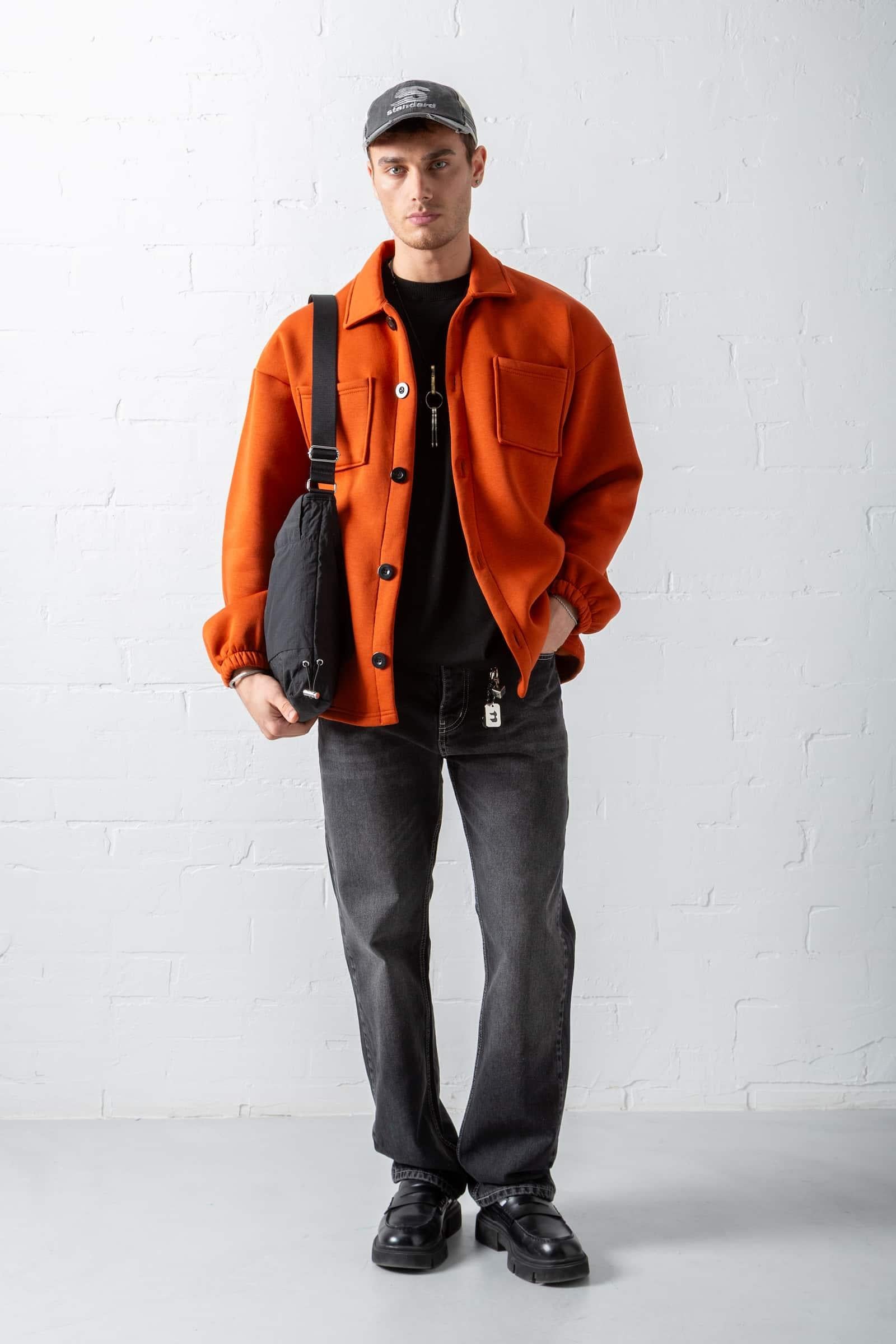 Erkek Oversize Basic Rahat Ceket Kiremit