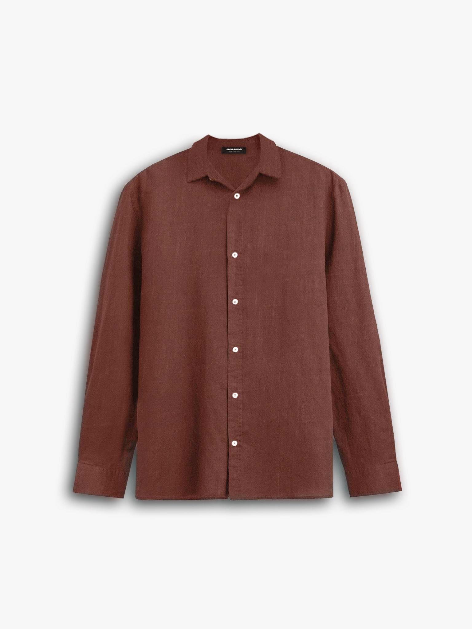 Erkek Oversize Basic Rahat Gömlek Açık Kahve