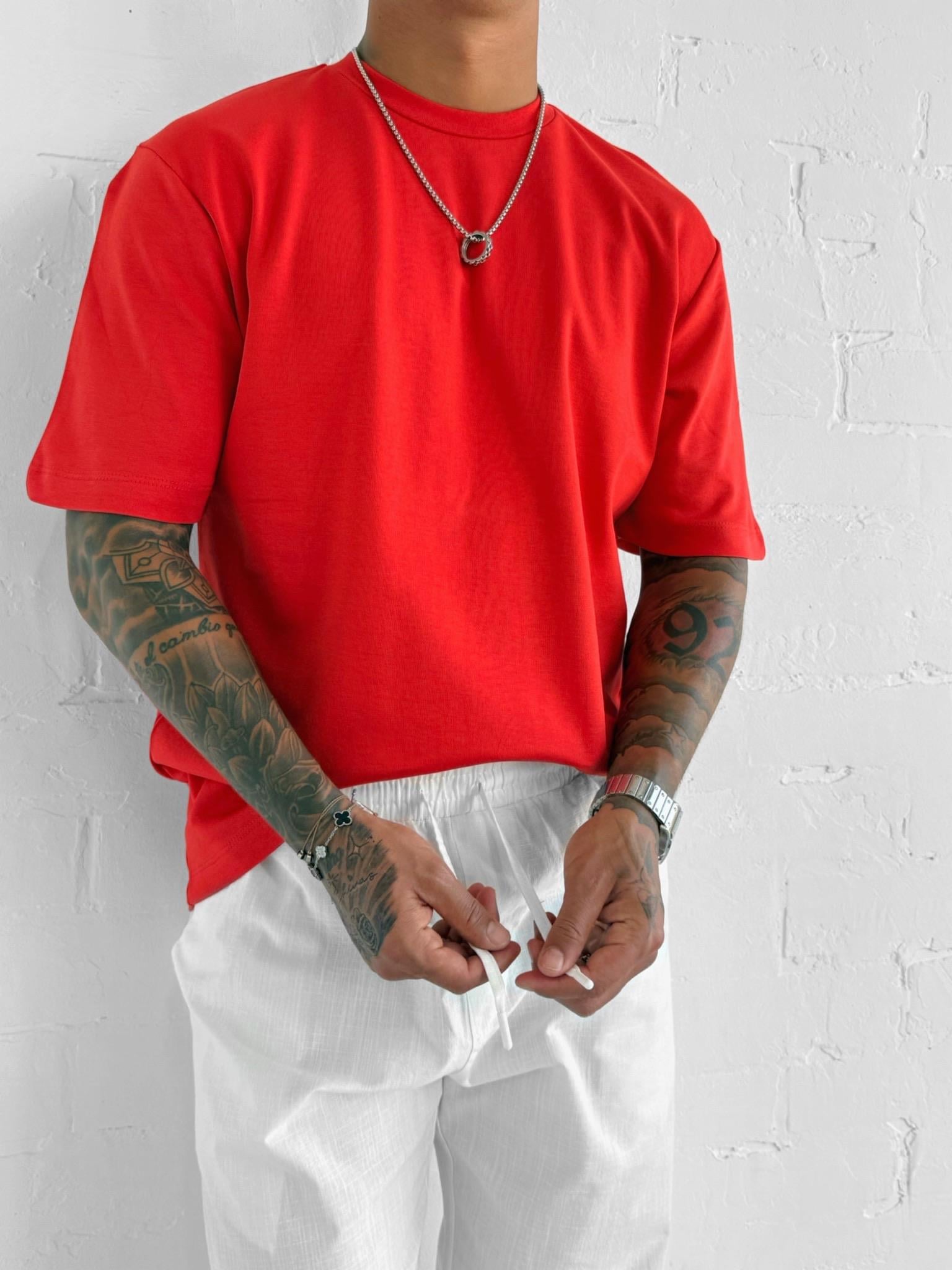 Erkek Oversize Premium Kumaş Gramajlı Basic T-Shirt Turuncu