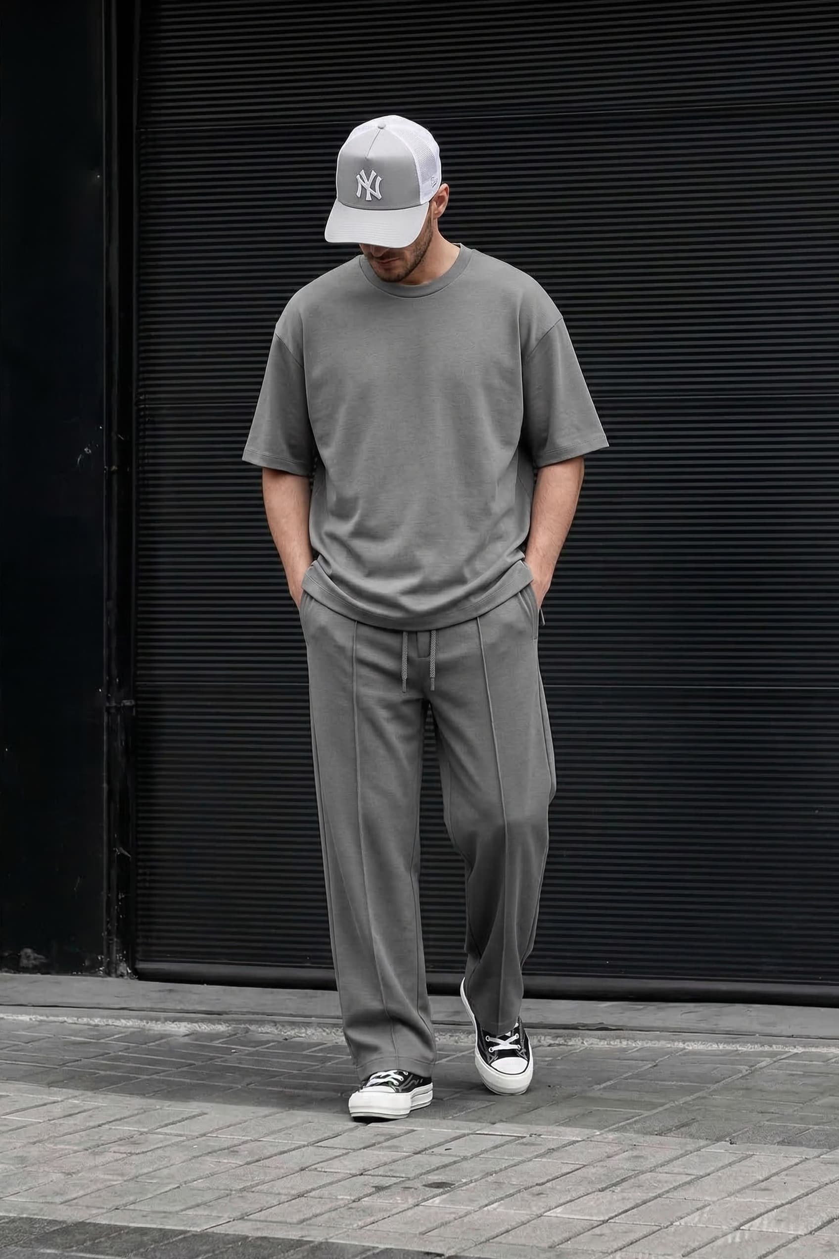 Erkek Oversize Basic Yumuşak Dokulu Rahat T-Shirt Füme