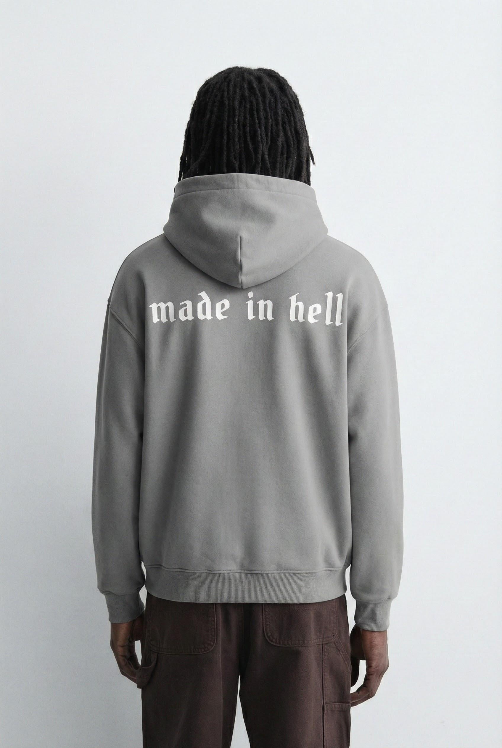 Unisex Oversize Baskılı Premium 3 İplik Kapüşonlu Sweatshirt Gri