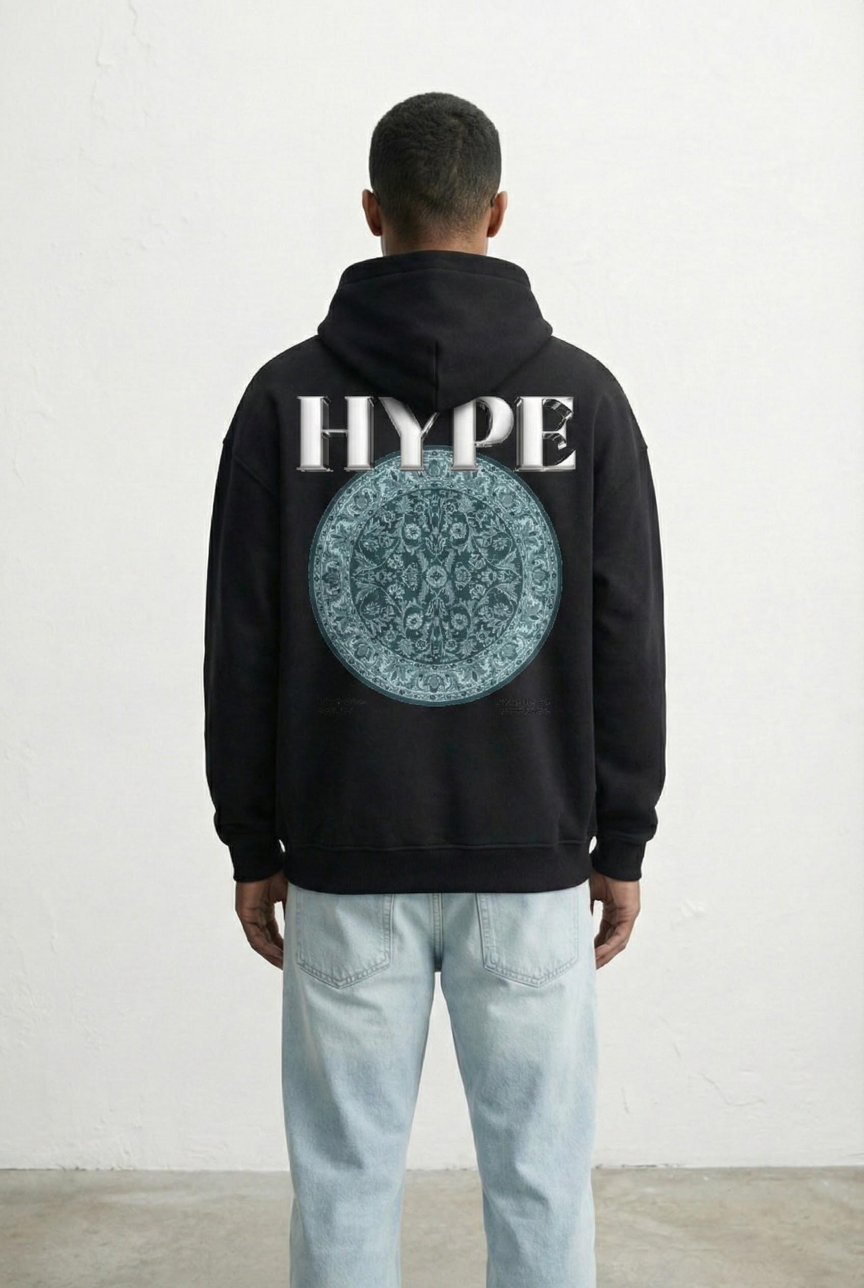Unisex Oversize Kabartma Baskılı Premium Kalın Kapüşonlu Sweatshirt Siyah