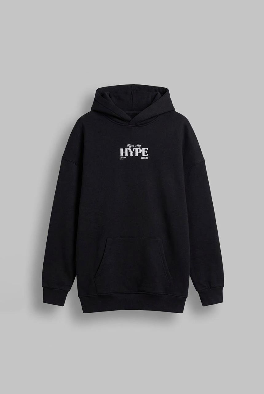 Unisex Oversize Kabartma Baskılı Premium Kalın Kapüşonlu Sweatshirt Siyah