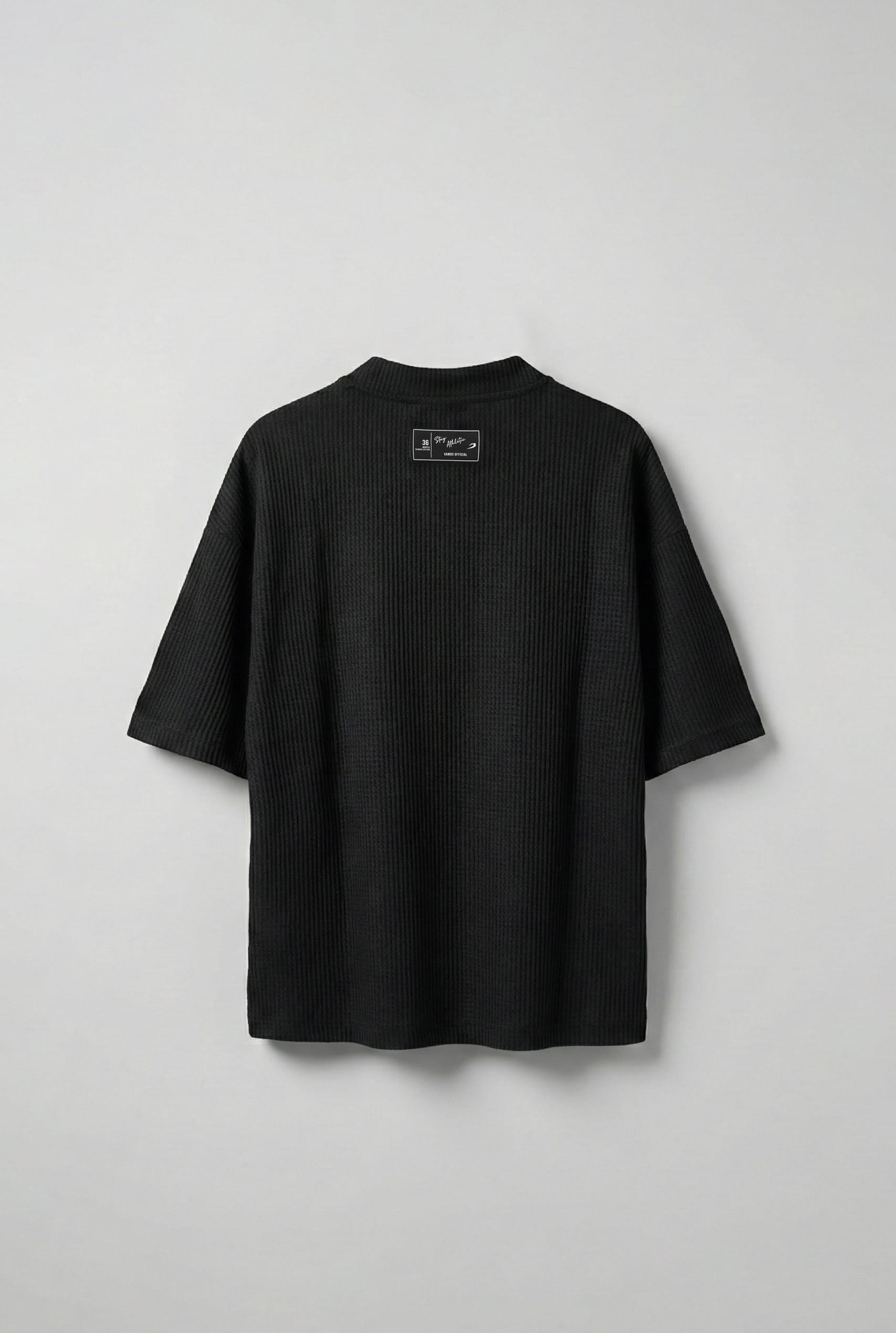 Erkek Oversize Baskılı V Yaka Forma T-Shirt Siyah