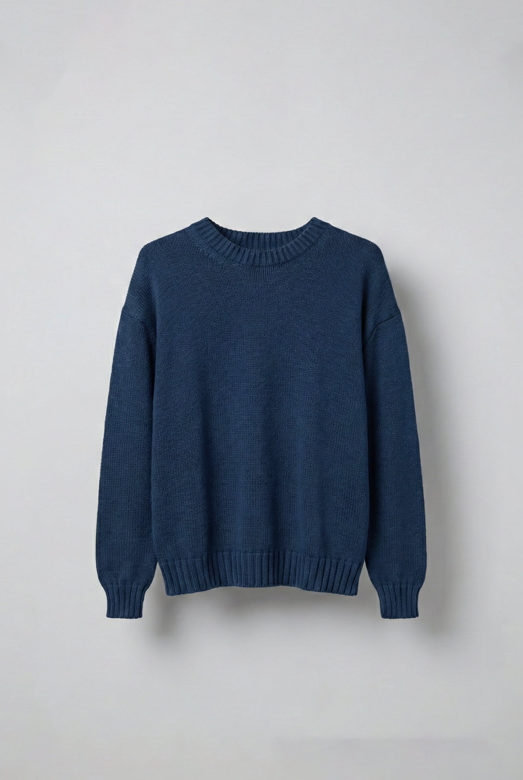 Erkek Oversize Bisiklet Yaka Basic Triko Kazak Lacivert
