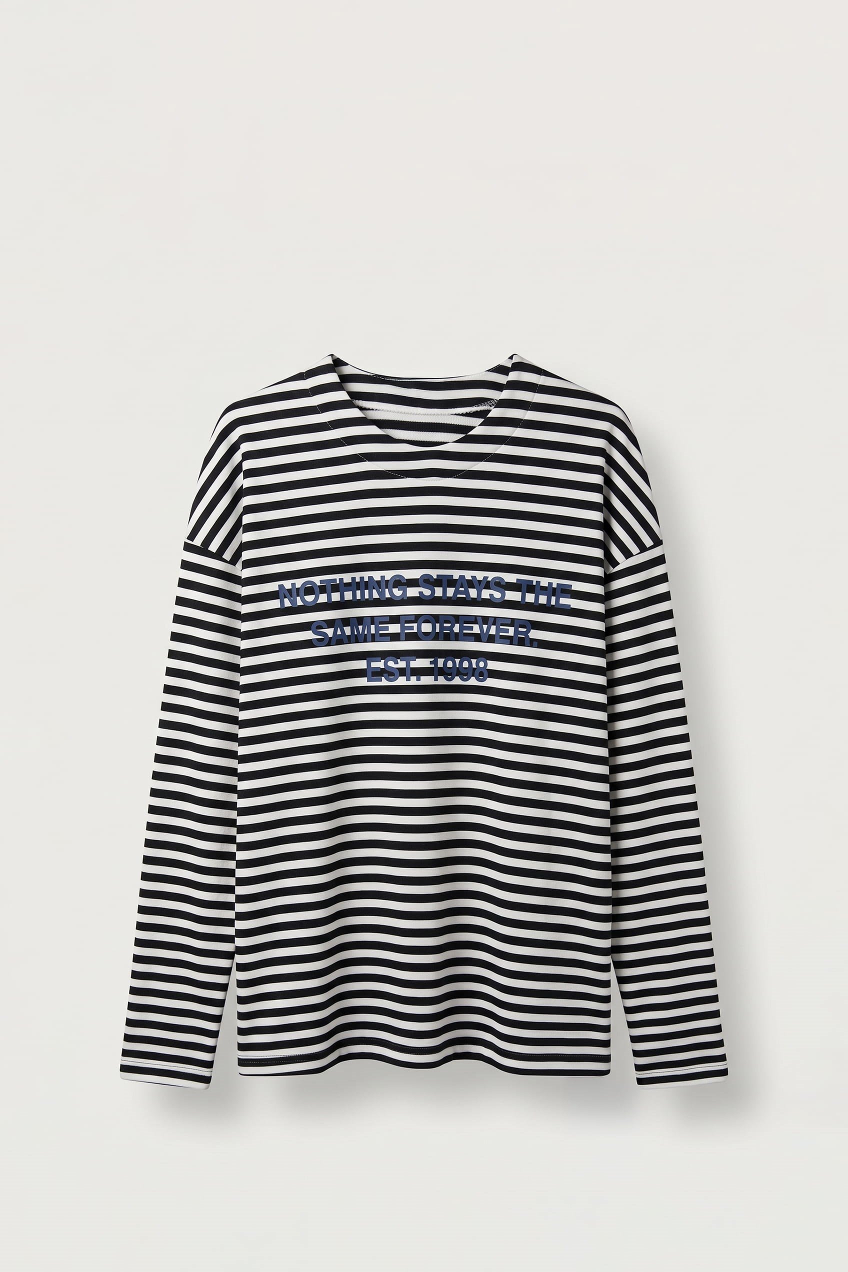 Erkek Oversize Bisiklet Yaka Çizgili Sweatshirt Ekru-Füme