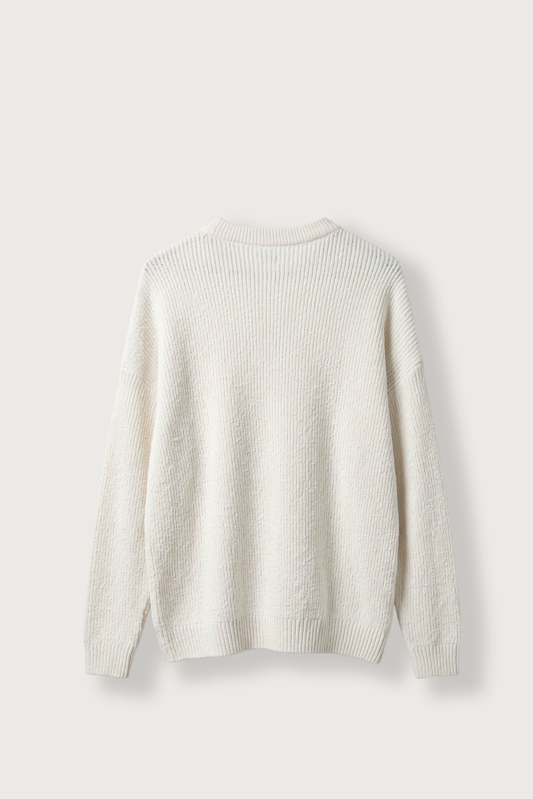 Erkek Oversize Bisiklet Yaka Fitilli Triko Kazak Ekru