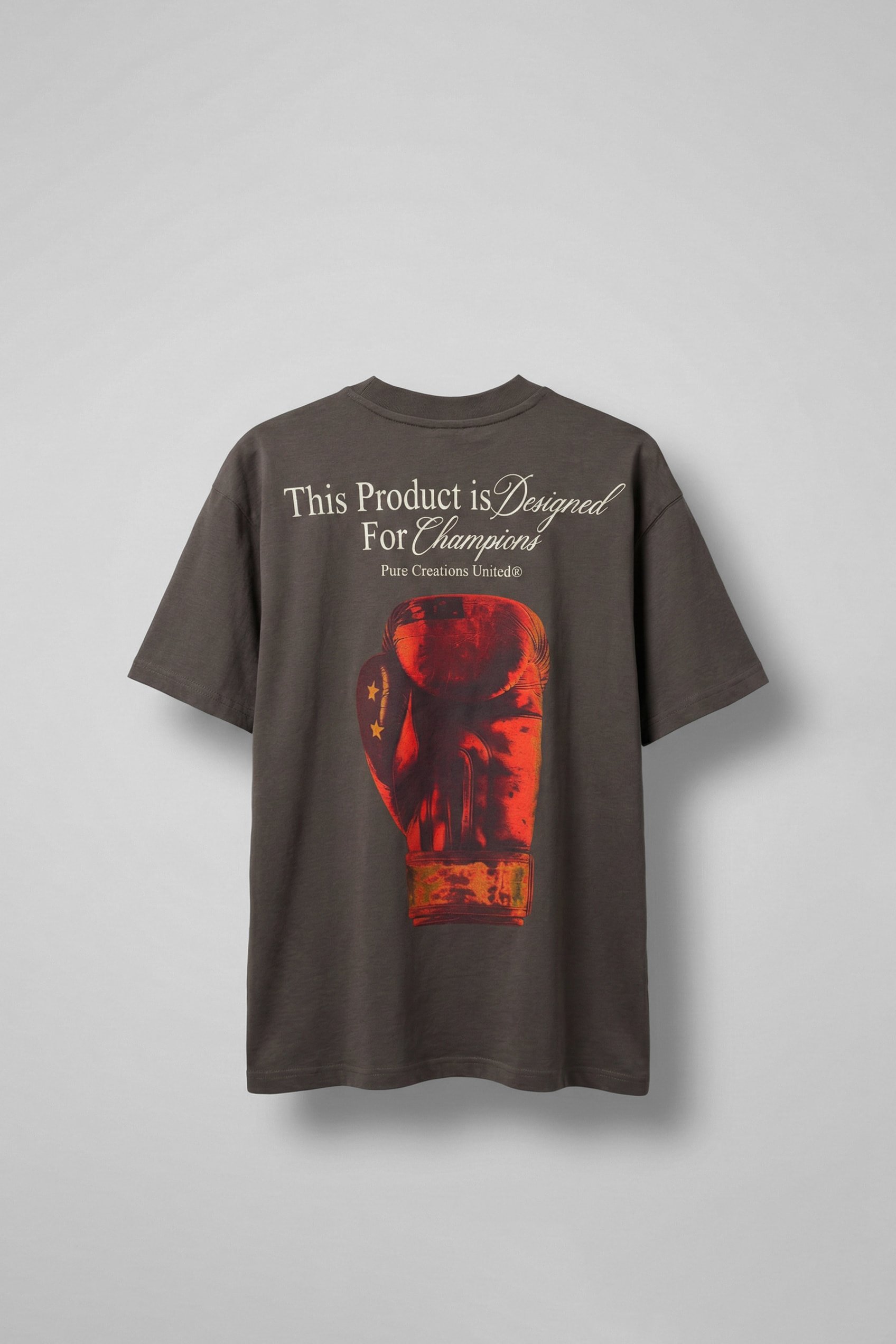 Erkek Oversize Boks Baskılı Pamuklu T-Shirt Antrasit