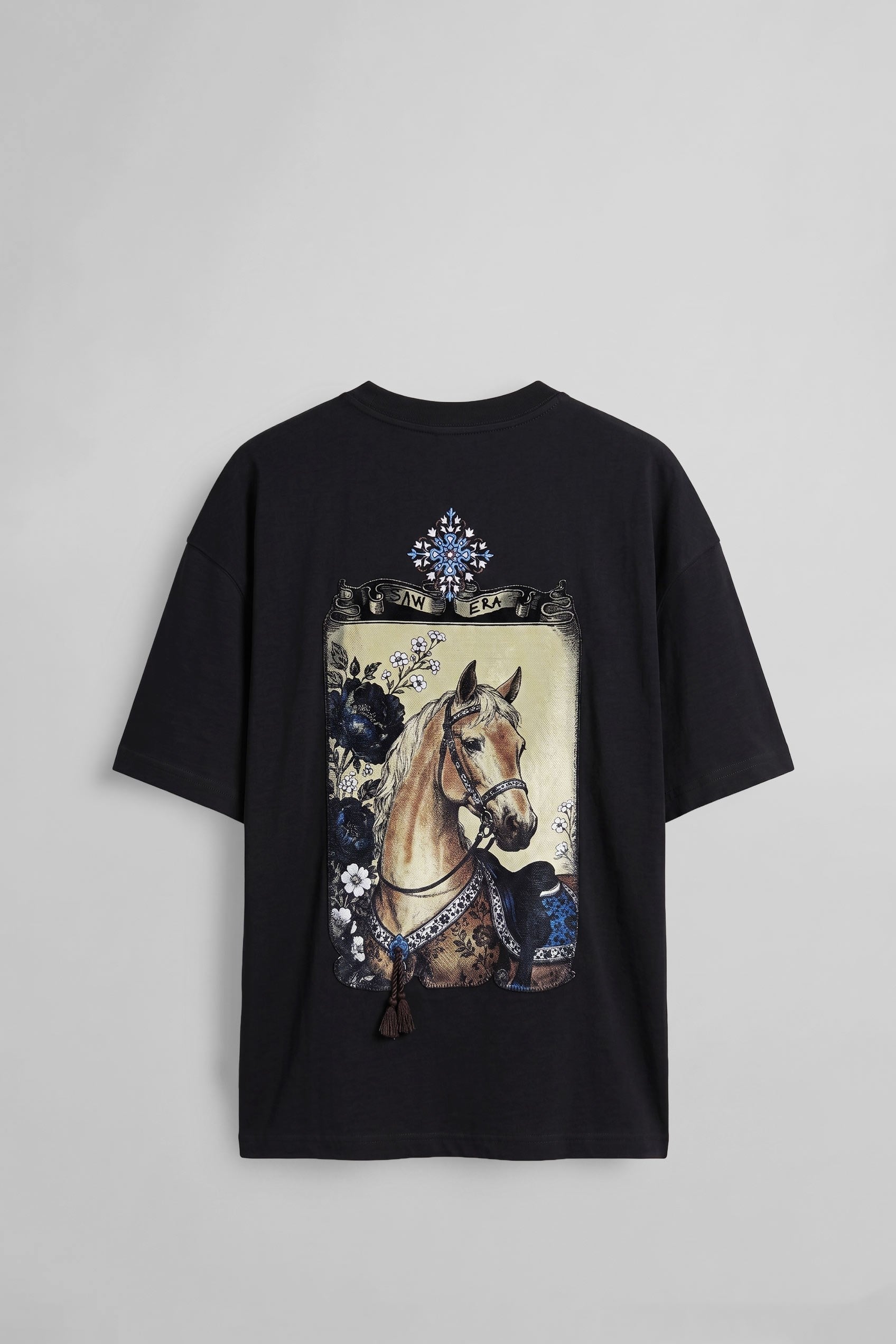 Erkek Oversize Bozkır Atı 3D Sırt Baskılı T-Shirt Siyah
