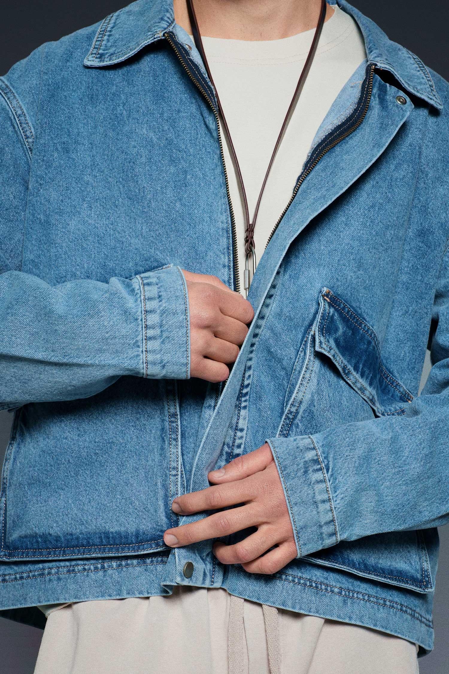 Erkek Oversize Cepli Denim Ceket Mavi