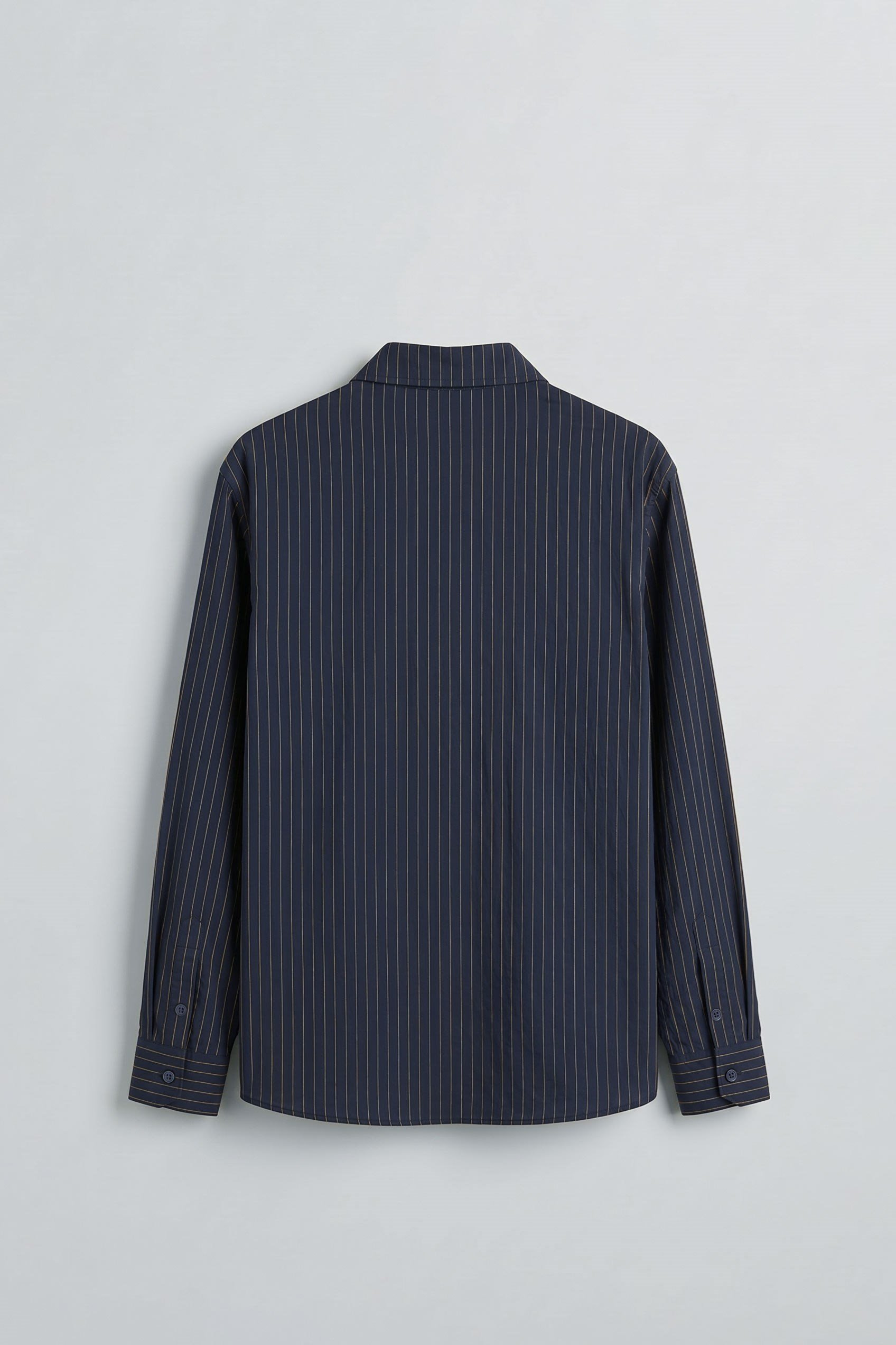 Erkek Oversize Çizgili Boxy Fit Uzun Kollu Gömlek Lacivert
