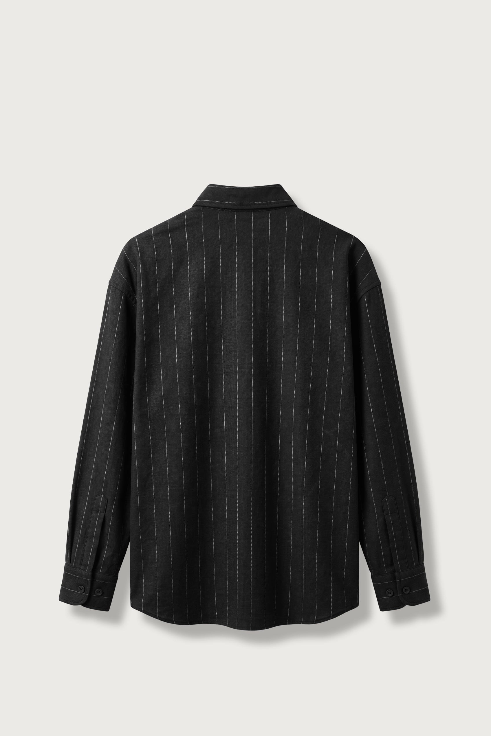 Erkek Oversize Çizgili Pamuklu Gömlek Siyah