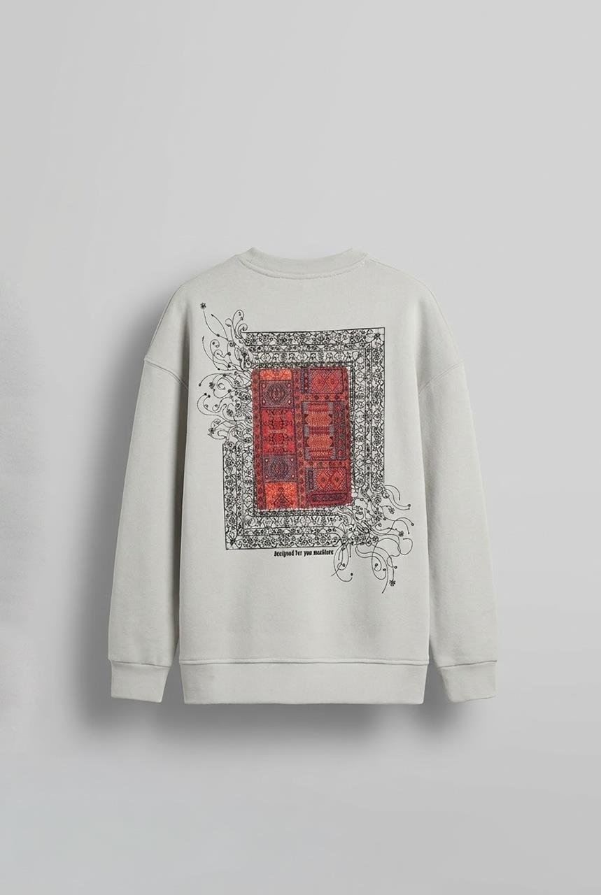 Erkek Oversize Desen Yamalı Sweatshirt Gri