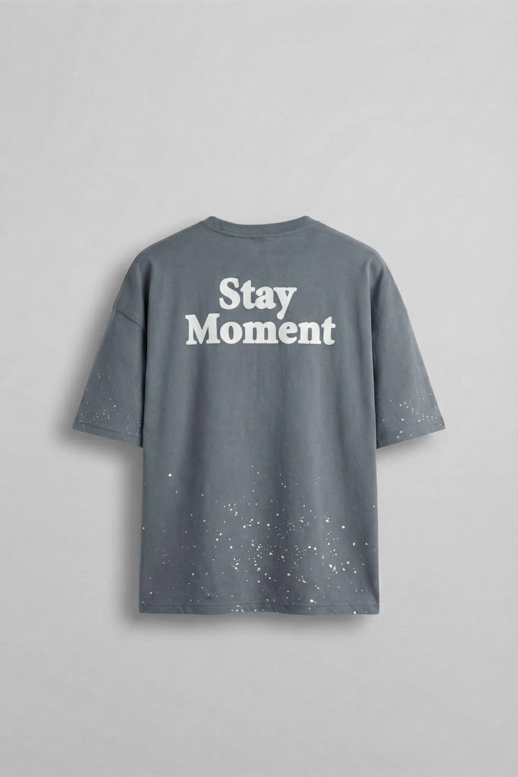 Erkek Oversize Dokulu Baskılı %100 Pamuk T-Shirt Gri