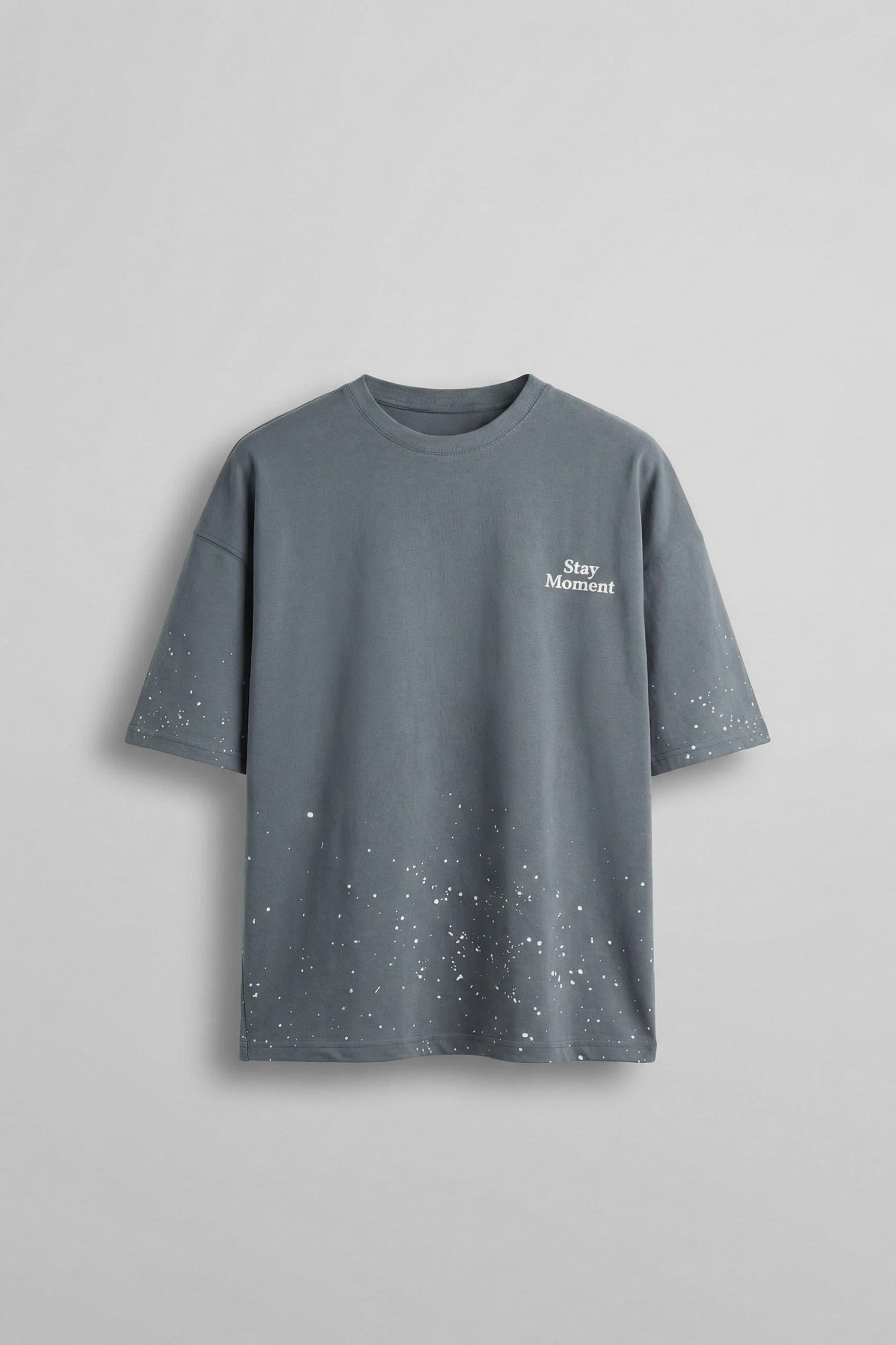 Erkek Oversize Dokulu Baskılı %100 Pamuk T-Shirt Gri