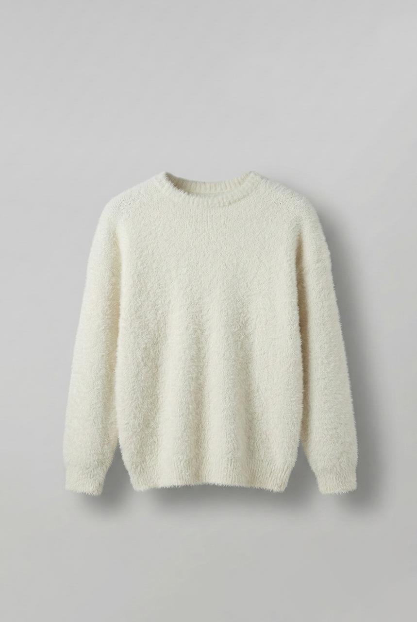 Erkek Oversize Dokulu Kazak Ekru