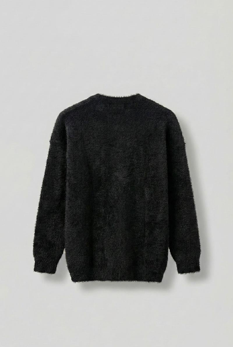 Erkek Oversize Dokulu Kazak Siyah