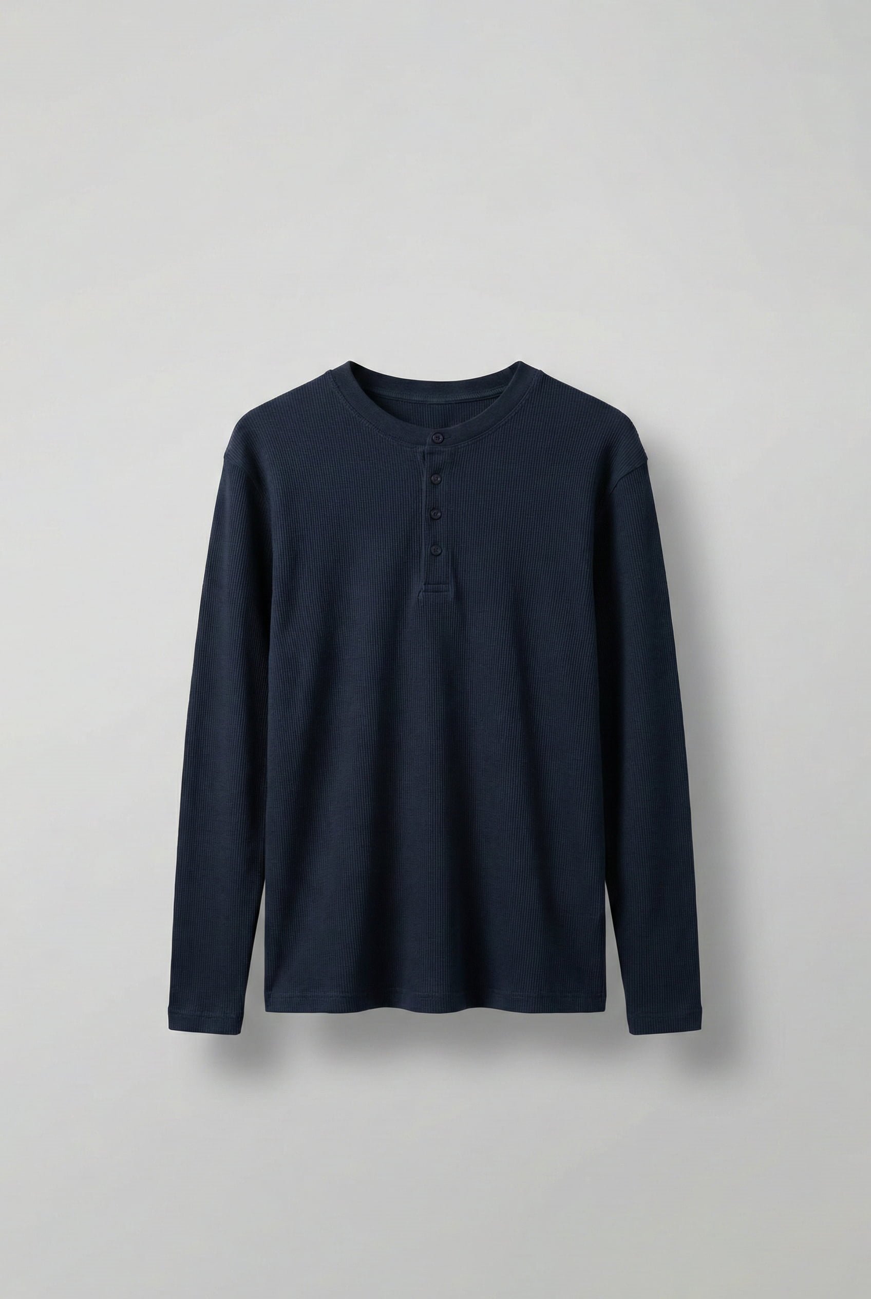 Erkek Oversize Düğmeli Basic Uzun Kollu T-shirt Lacivert