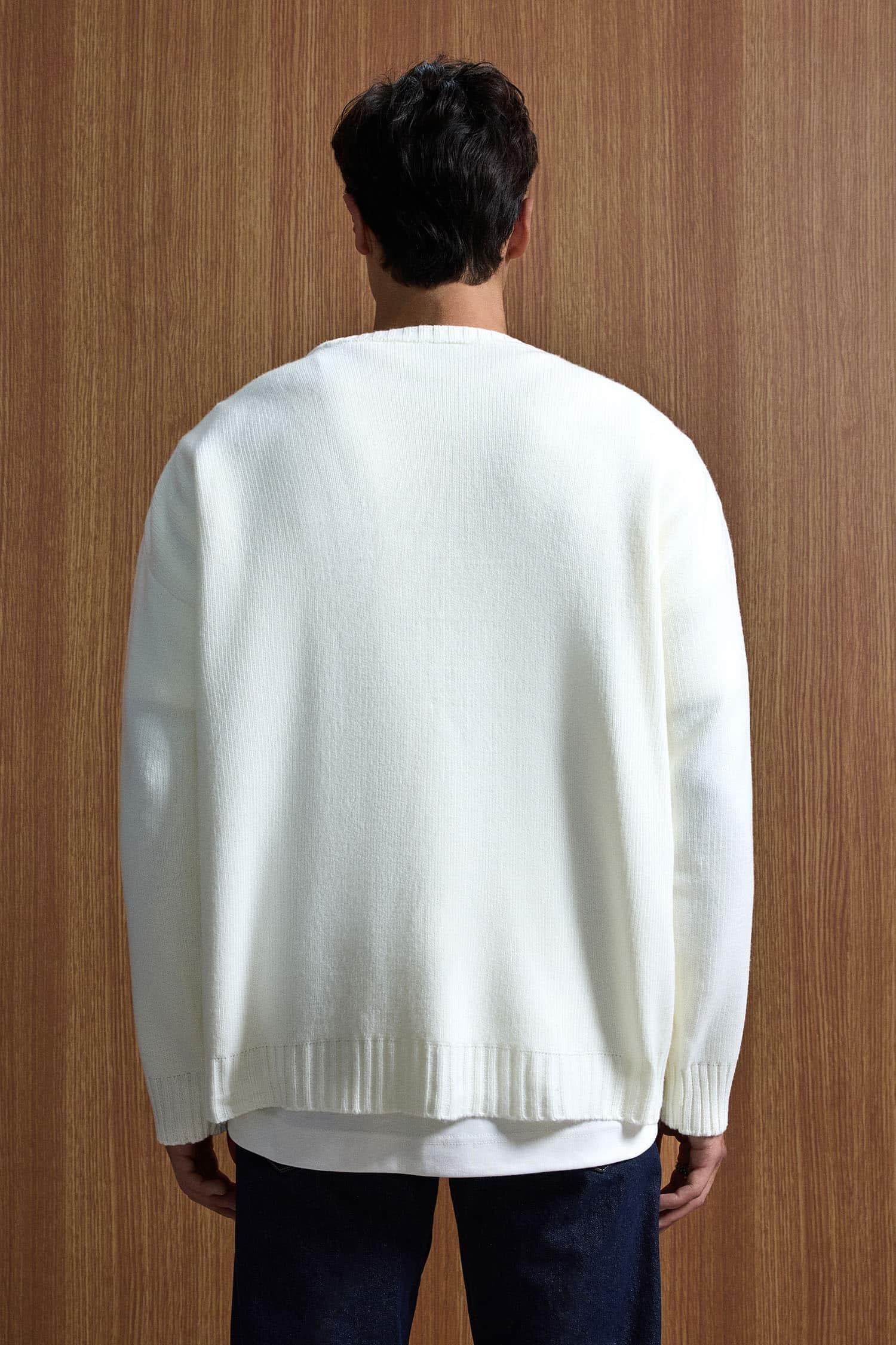Erkek Oversize Essential Örme Kazak %100 Pamuk Ekru