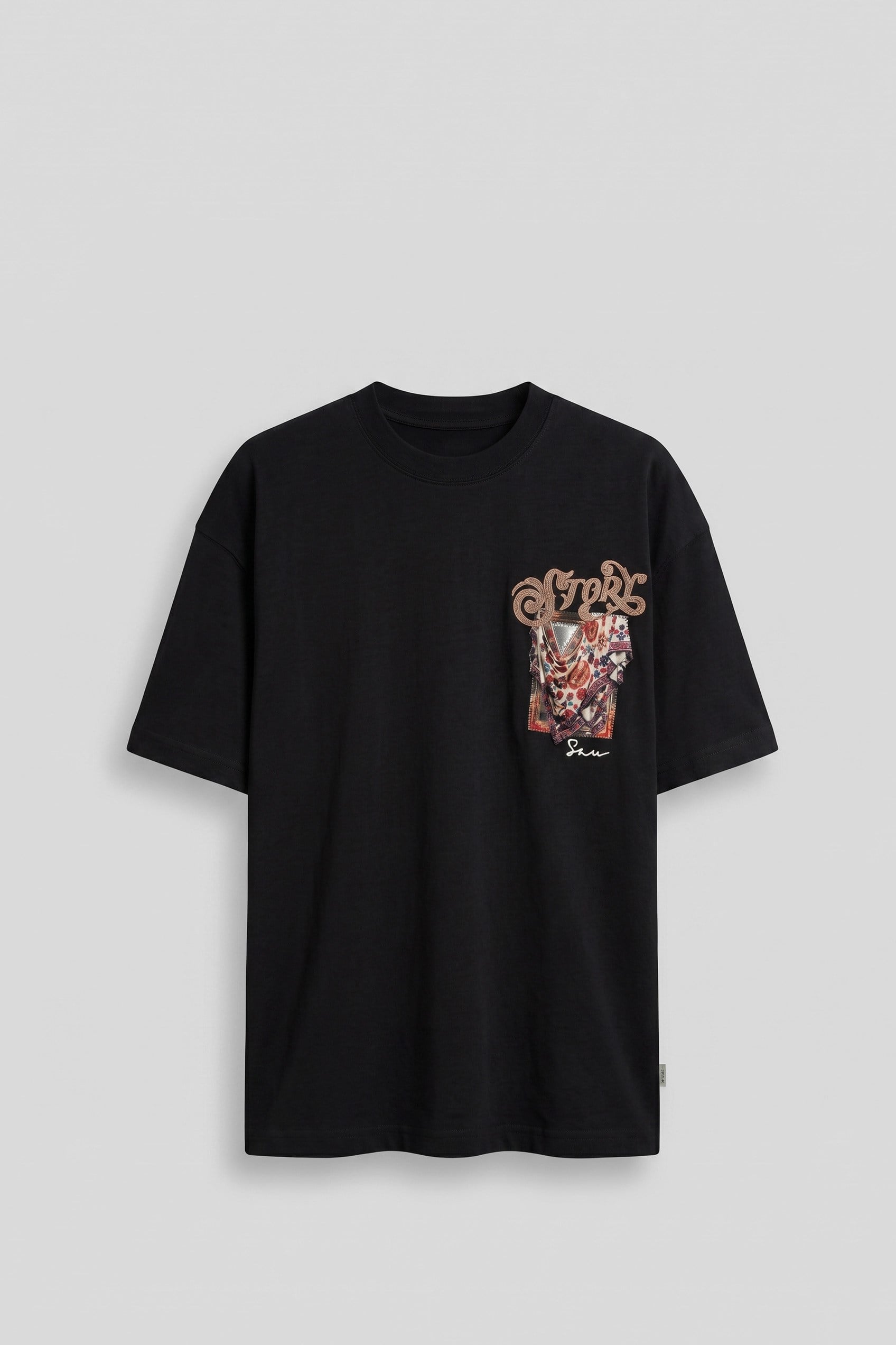 Erkek Oversize Etnik Desenli 3D Sırt Baskılı T-Shirt Siyah