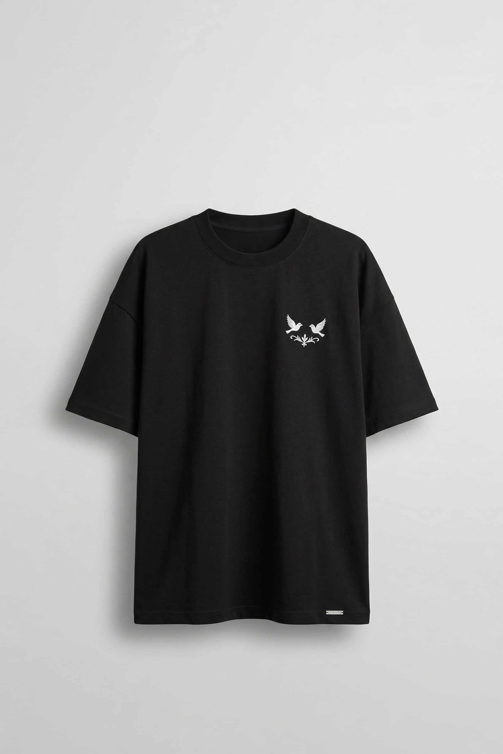 Erkek Oversize Fermuar Detaylı Minimal Nakışlı T-Shirt Siyah