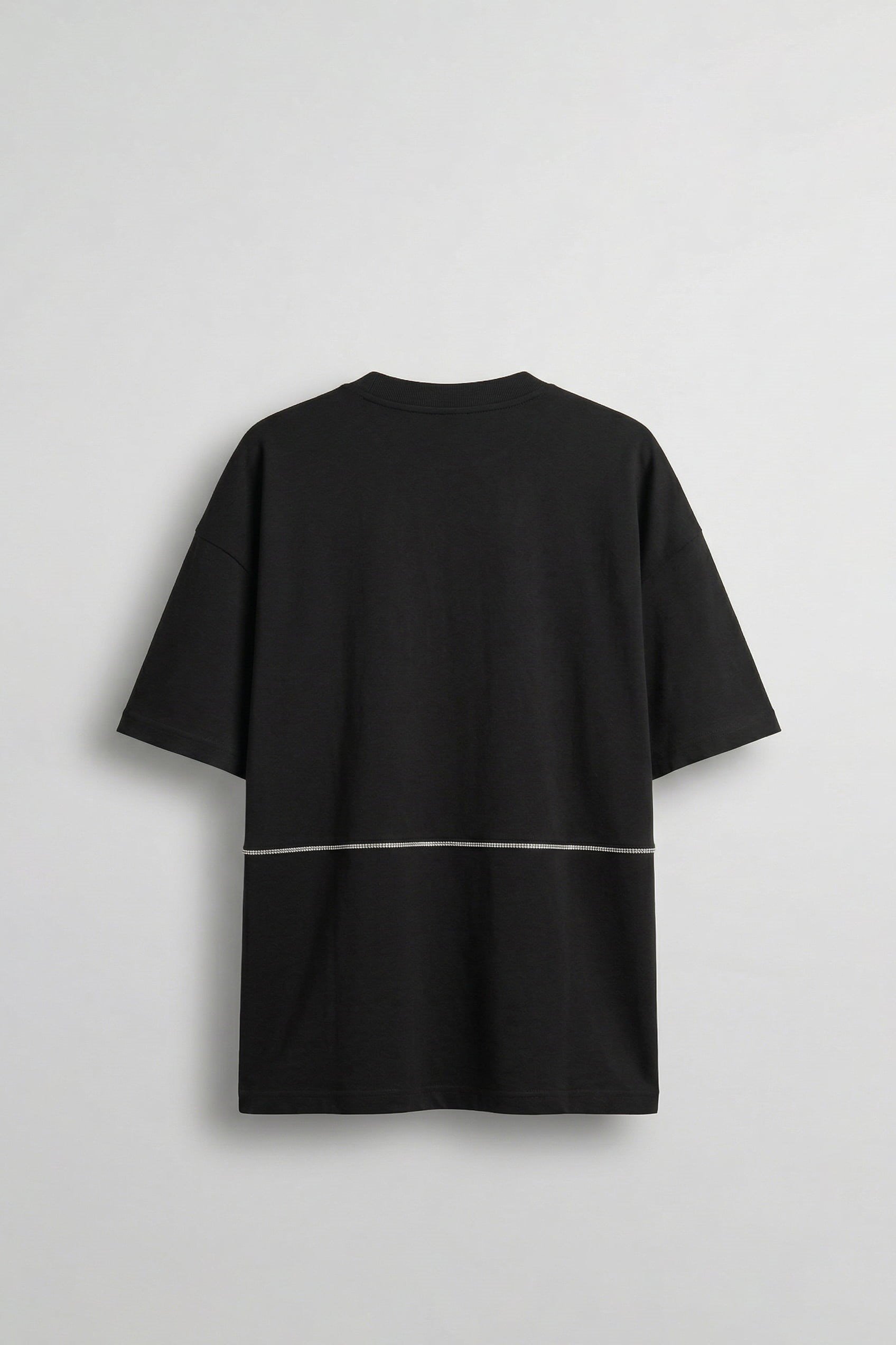 Erkek Oversize Fermuar Detaylı Minimal Nakışlı T-Shirt Siyah