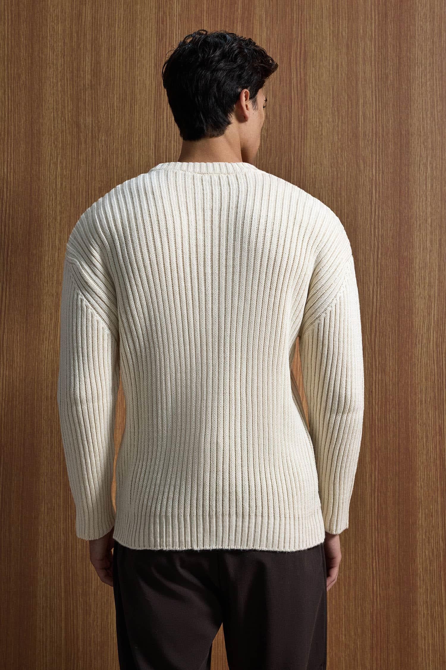 Erkek Oversize Fitilli Basic Triko Kazak Bej