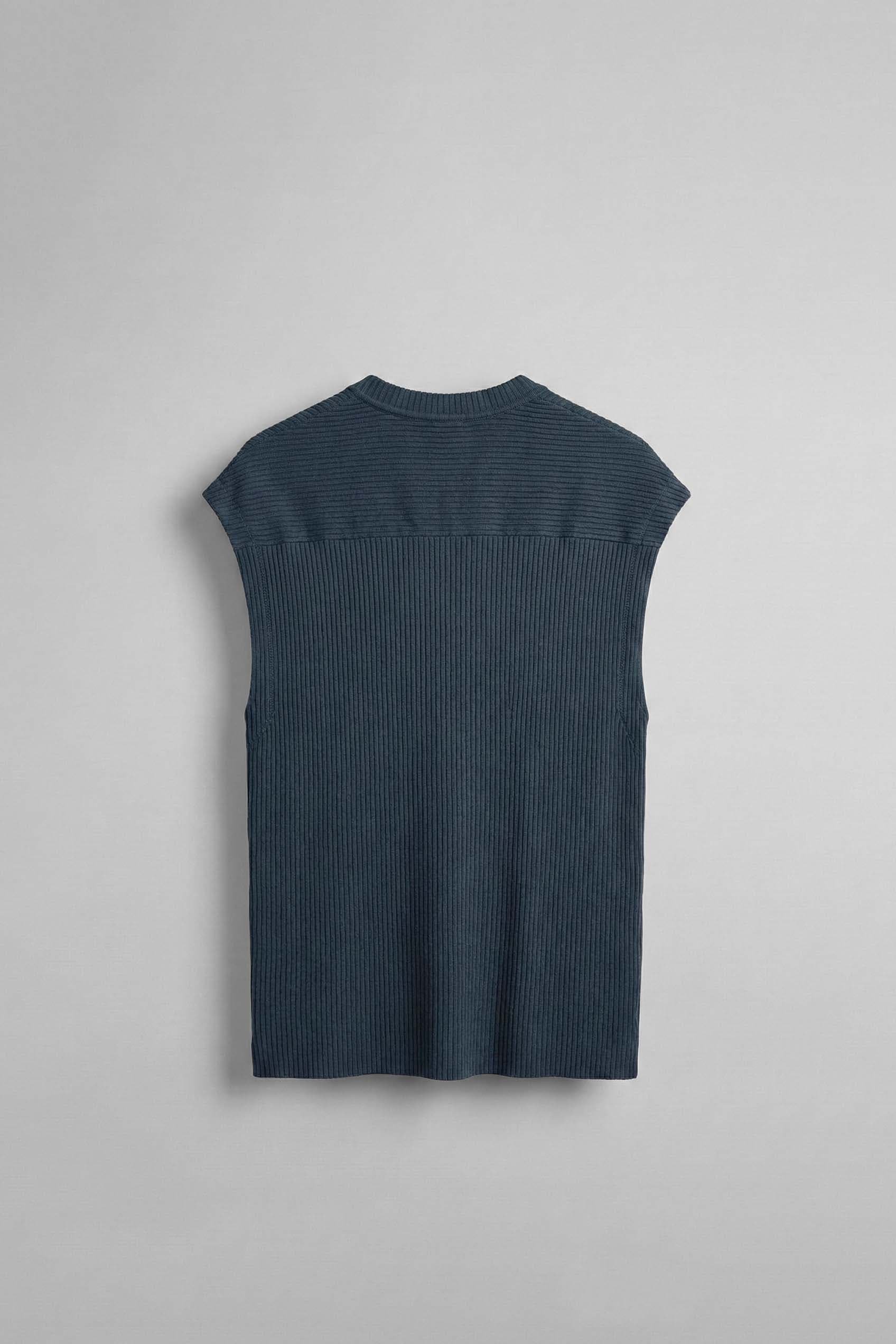 Erkek Oversize Fitilli Kolsuz T-Shirt Petrol Mavi