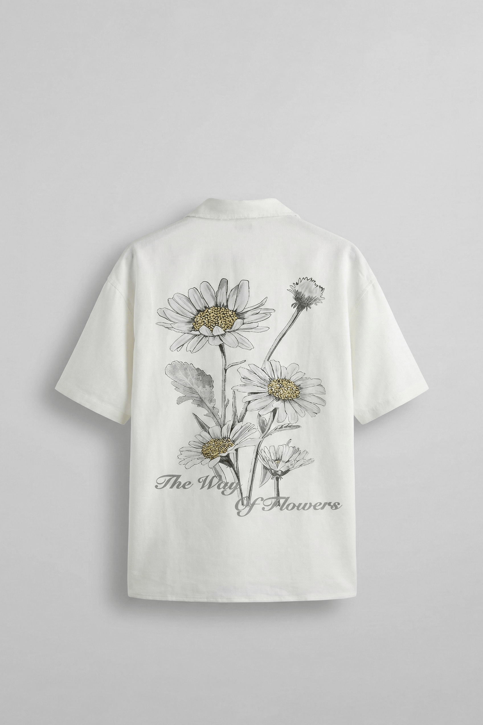 Erkek Oversize Flowers The Way Baskılı Desenli Gömlek Beyaz