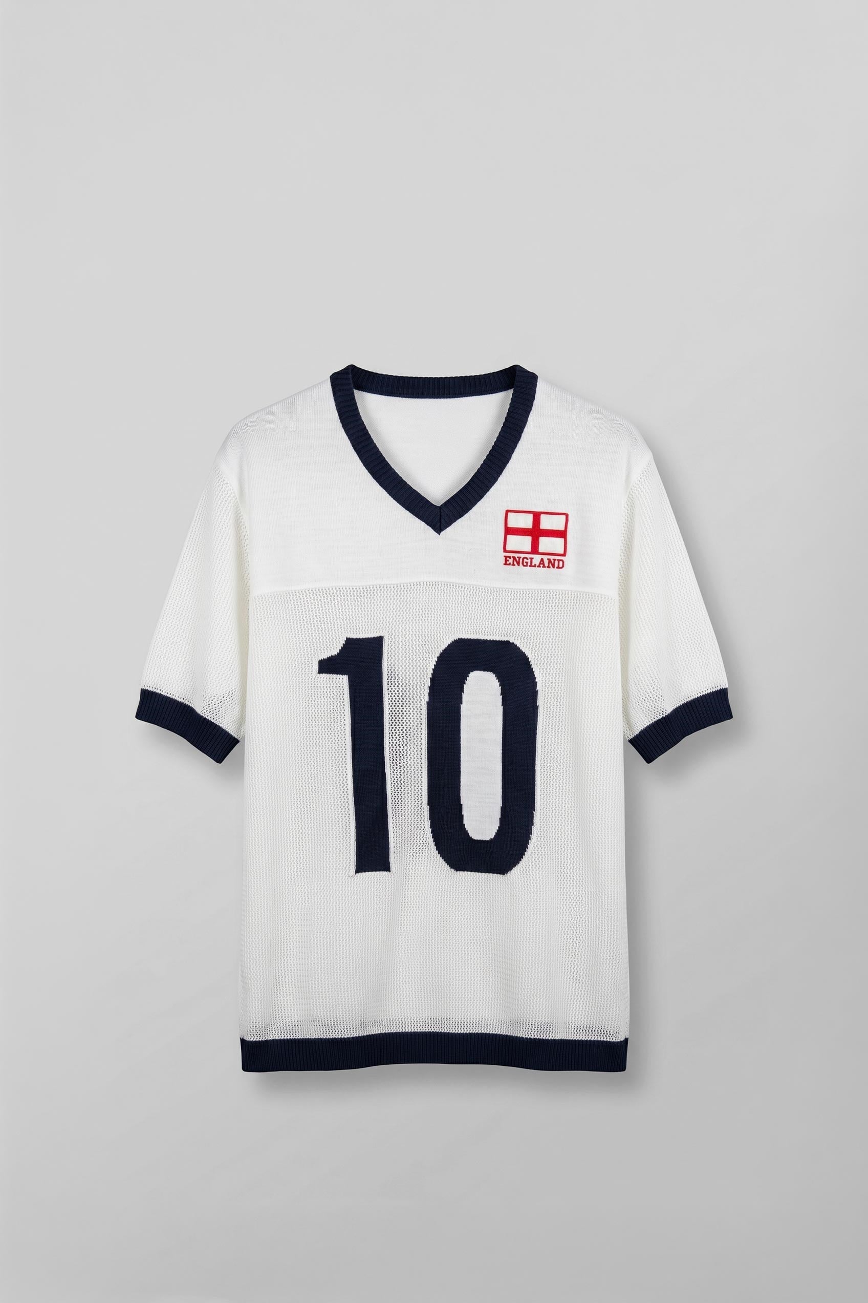 Erkek Oversize Futbol V Yaka Triko Forma T-Shirt Ekru