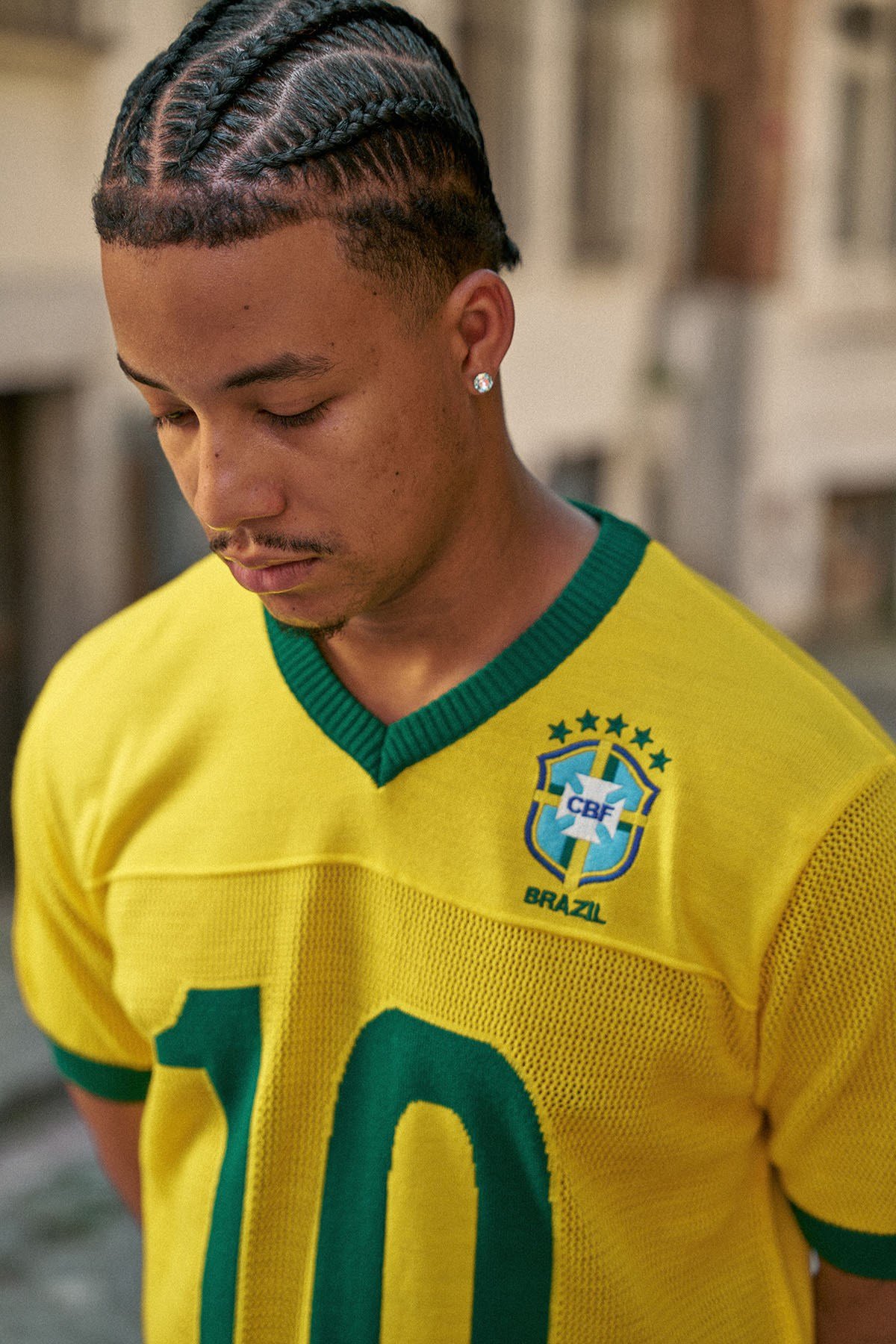 Erkek Oversize Futbol V Yaka Triko Forma T-Shirt Sarı