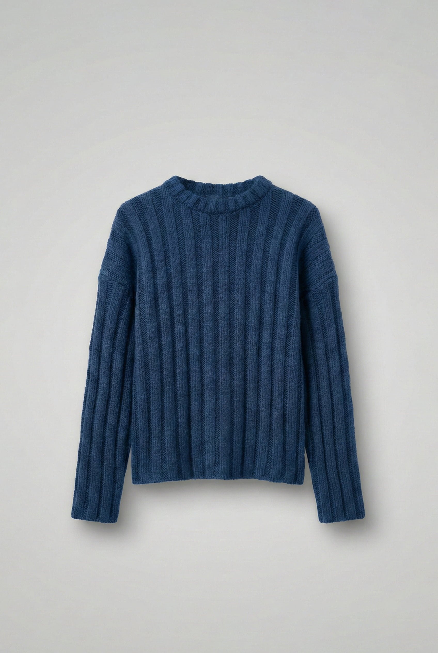 Erkek Oversize Kalın Fitilli Triko Kazak Indigo